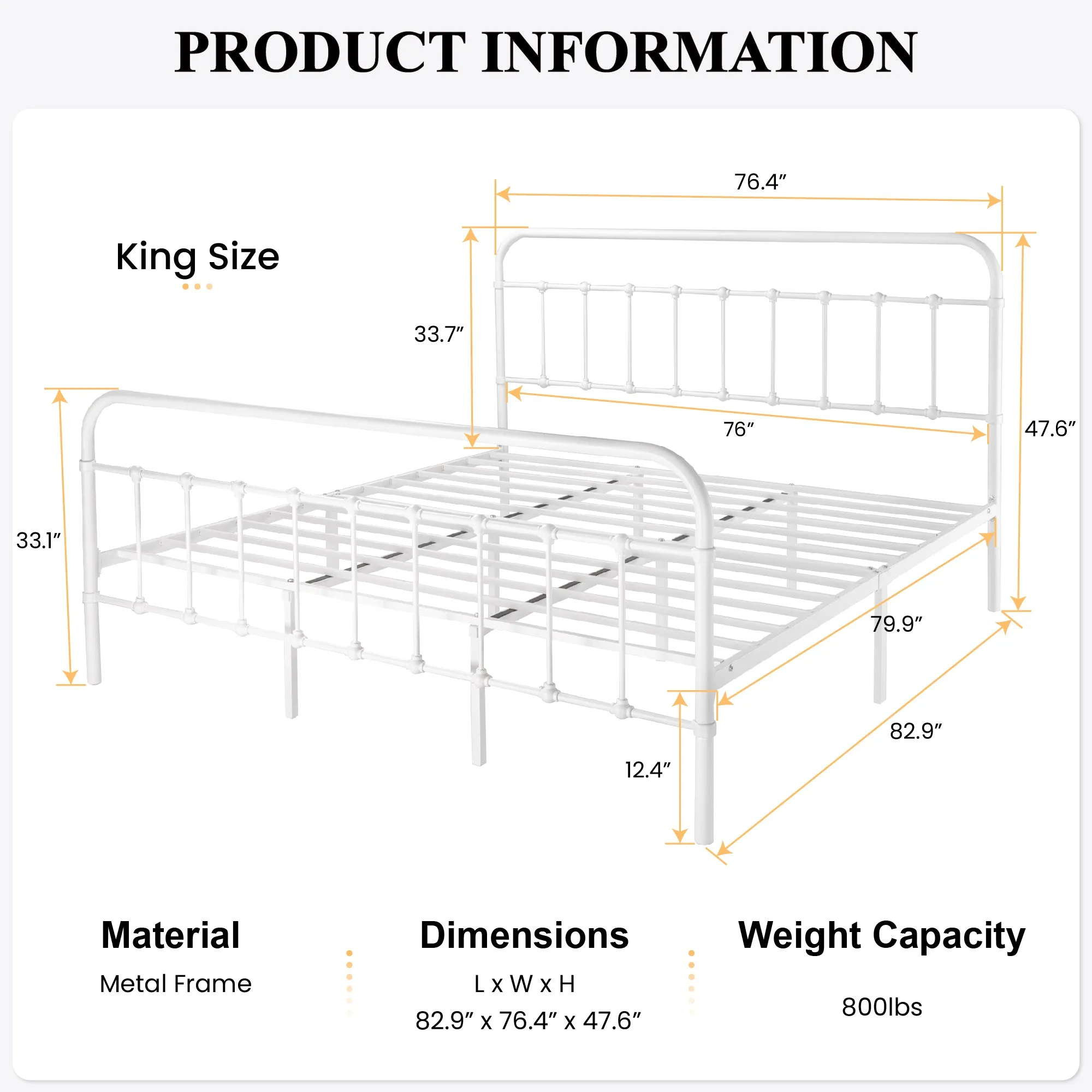 Metal Platform Bed Frame with Headboard and Footboard, Vintage Style Mattress Foundation