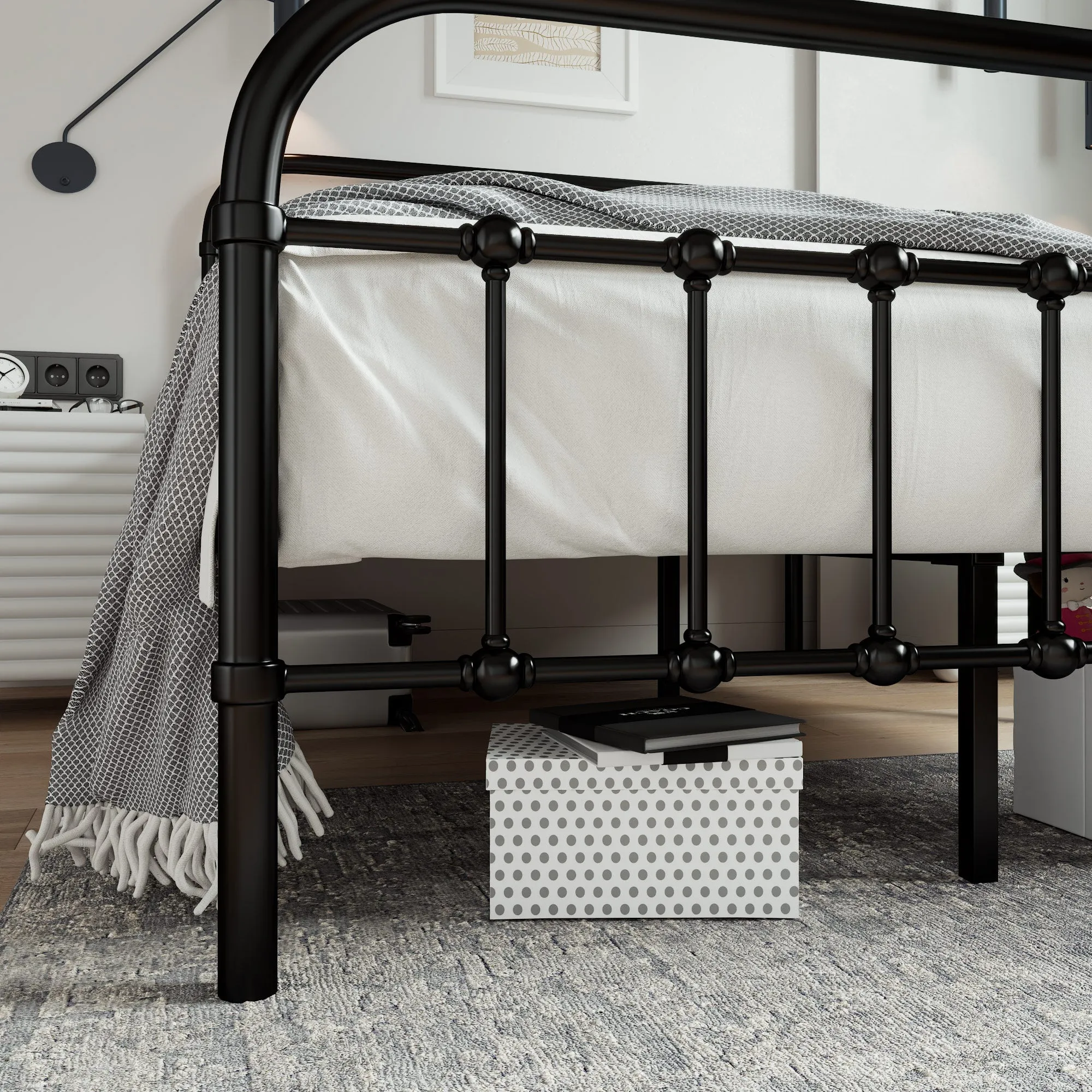 Metal Platform Bed Frame with Headboard and Footboard, Vintage Style Mattress Foundation