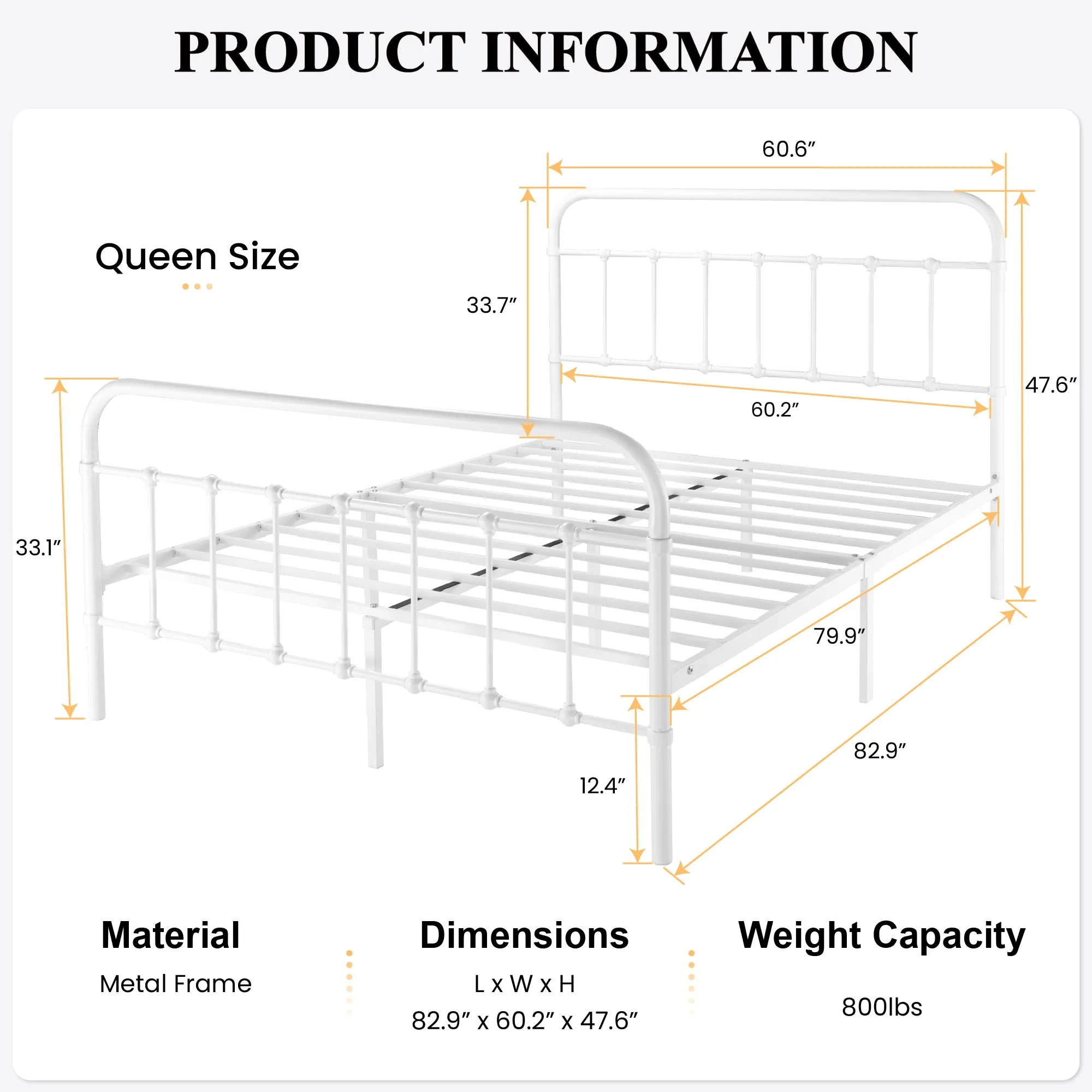 Metal Platform Bed Frame with Headboard and Footboard, Vintage Style Mattress Foundation