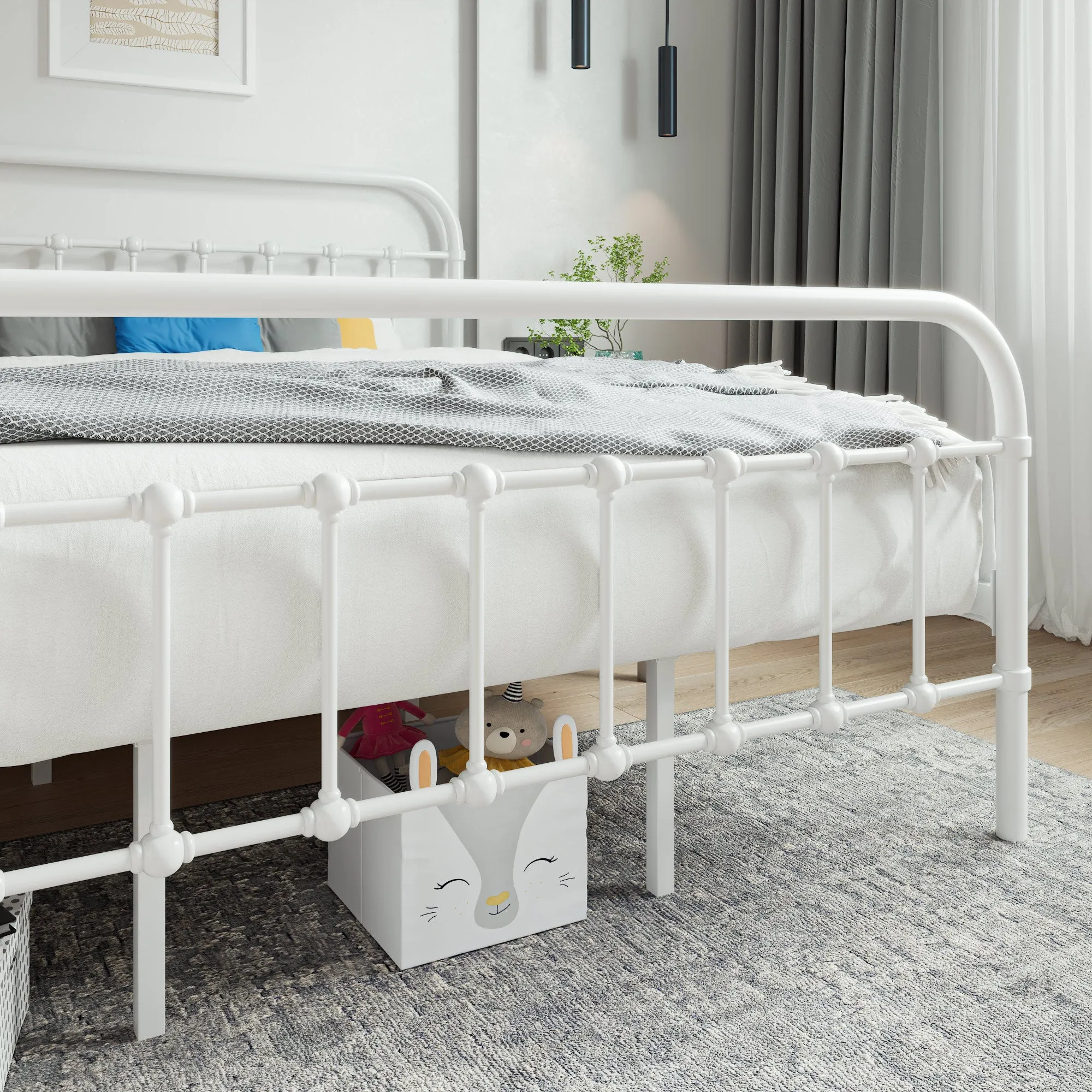 Metal Platform Bed Frame with Headboard and Footboard, Vintage Style Mattress Foundation