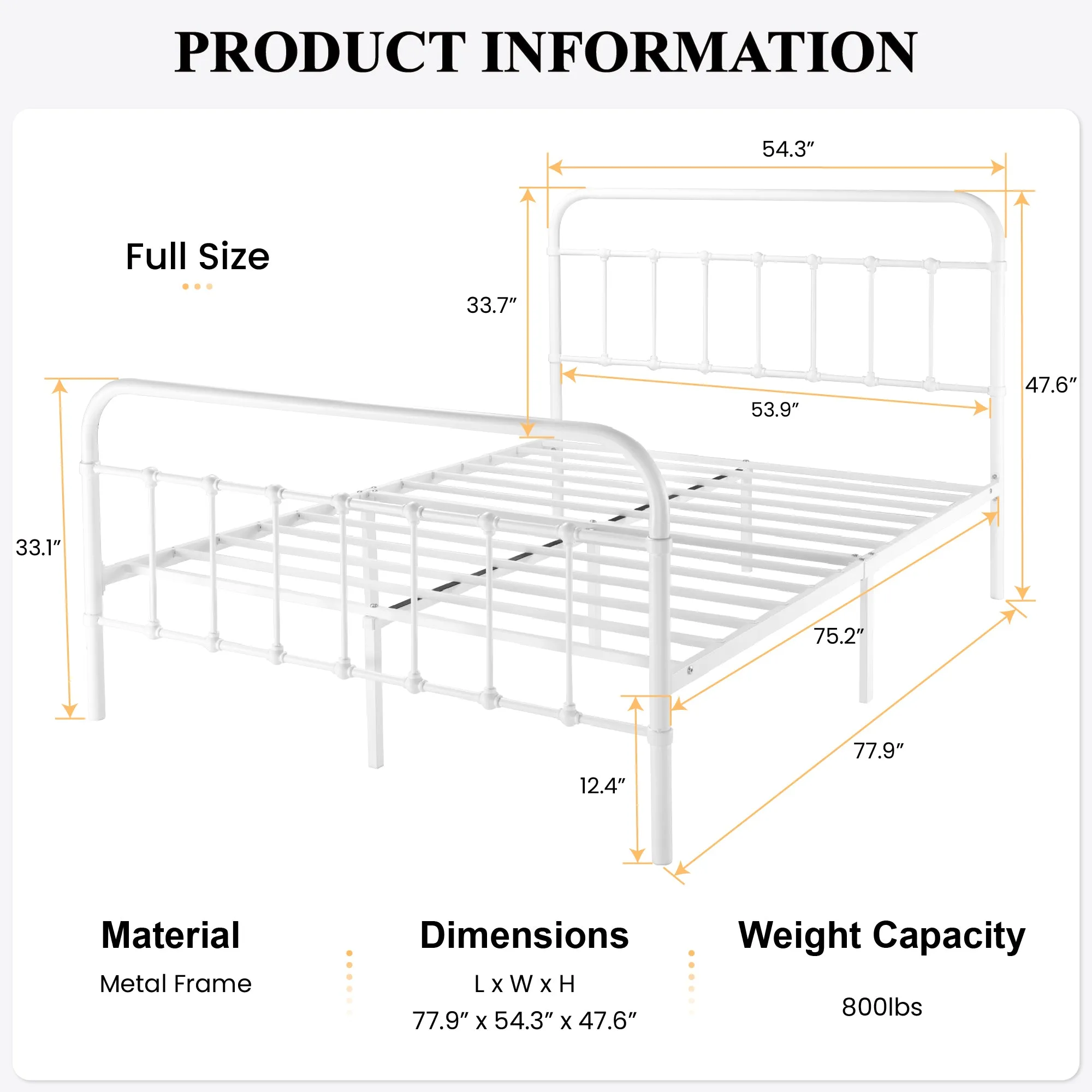 Metal Platform Bed Frame with Headboard and Footboard, Vintage Style Mattress Foundation