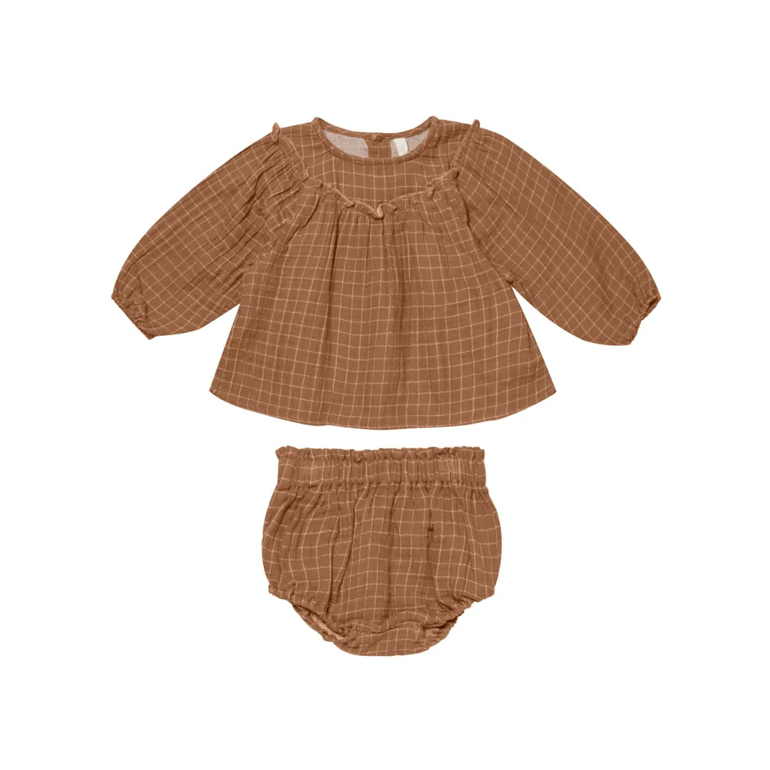 Mia Top & Bloomer Set - Cinnamon Grid