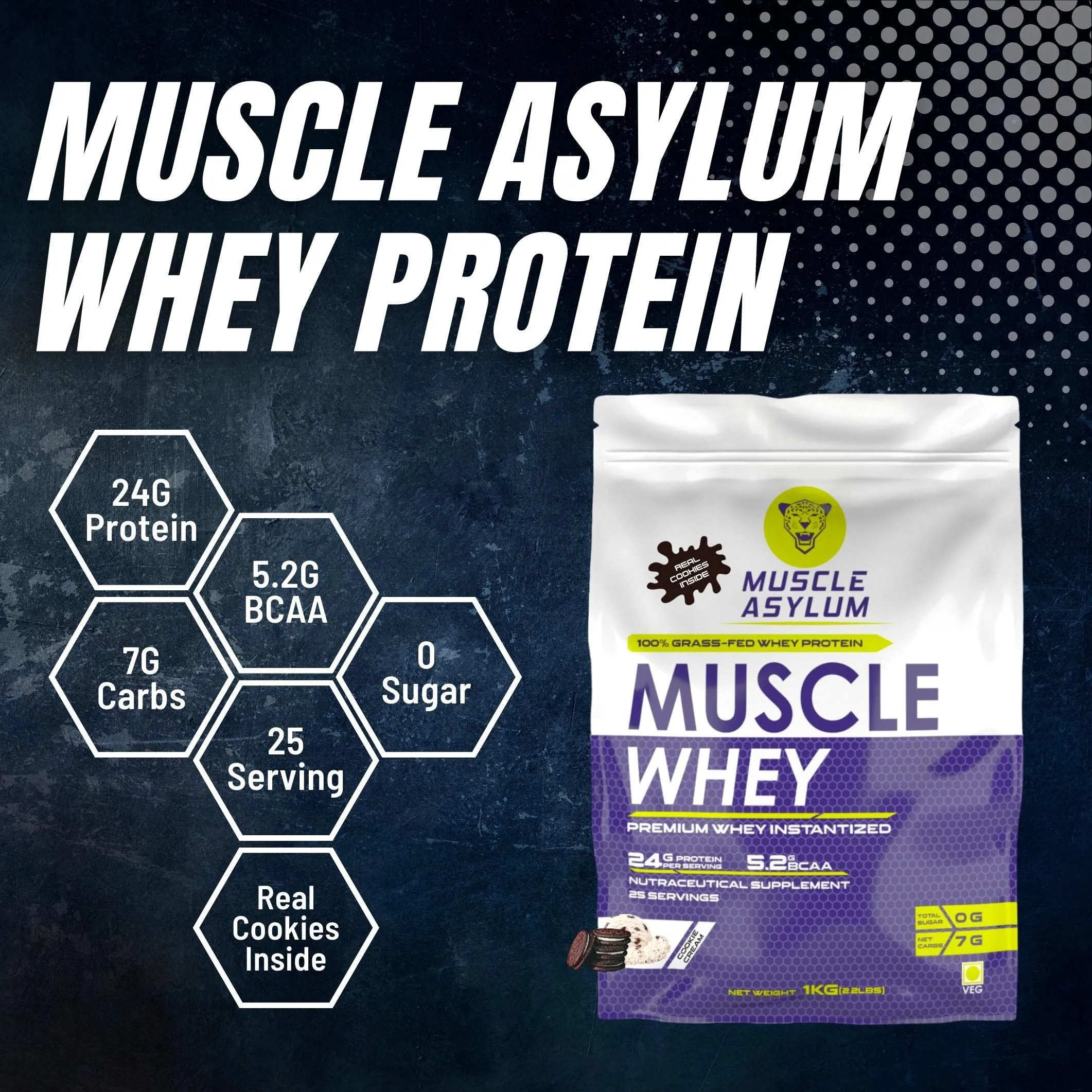 Muscle Asylum Premium Whey Protein With Real Chocochips Inside l 1kg, 25 Servings l Double Chocolate l With Genuine Lab Reports l Muscle Building & Recovery | Increased Muscle