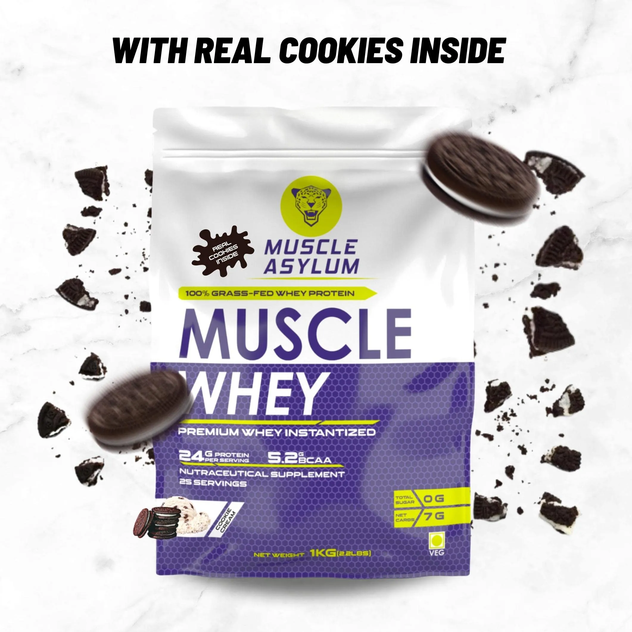 Muscle Asylum Premium Whey Protein With Real Chocochips Inside l 1kg, 25 Servings l Double Chocolate l With Genuine Lab Reports l Muscle Building & Recovery | Increased Muscle