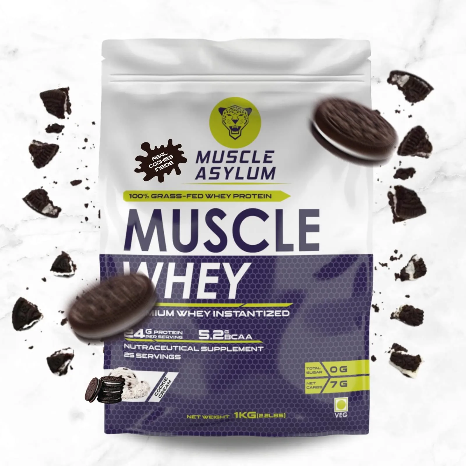 Muscle Asylum Premium Whey Protein With Real Chocochips Inside l 1kg, 25 Servings l Double Chocolate l With Genuine Lab Reports l Muscle Building & Recovery | Increased Muscle