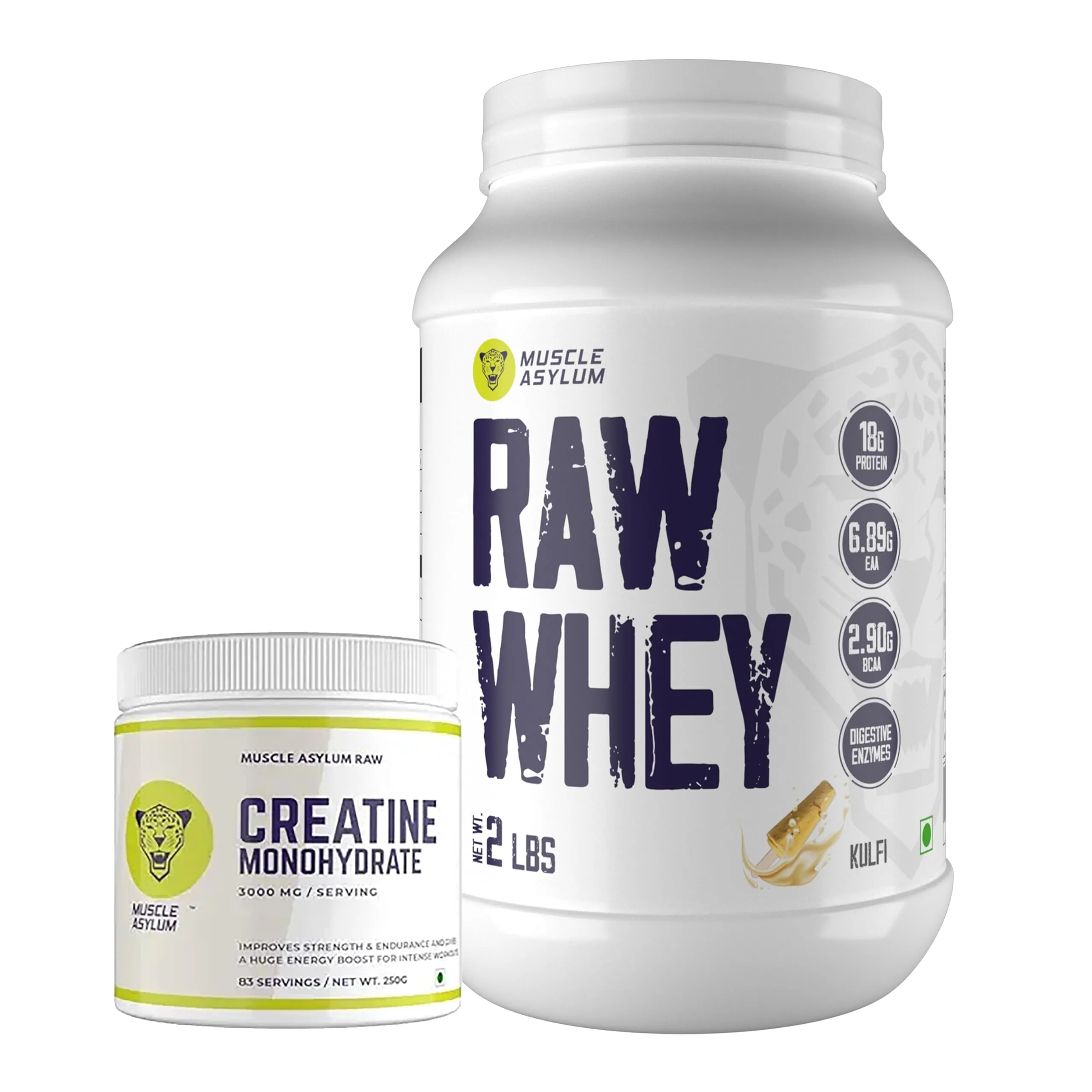 Muscle Asylum Raw Whey Protein Concentrate 18g Protein per serving Kulfi, 1 kg, 2lb, 26 Servings with Micronized Creatine Monohydrate Powder 83 Servings, 250gm (Unflavored)