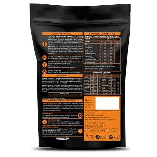 NAKPRO Perform Plus  Whey Protein Concentrate with Digestive Enzymes | 24g Protein, 5.7g BCAA | Easy Mixing, Easy Digesting (1 Kg, Vanilla)