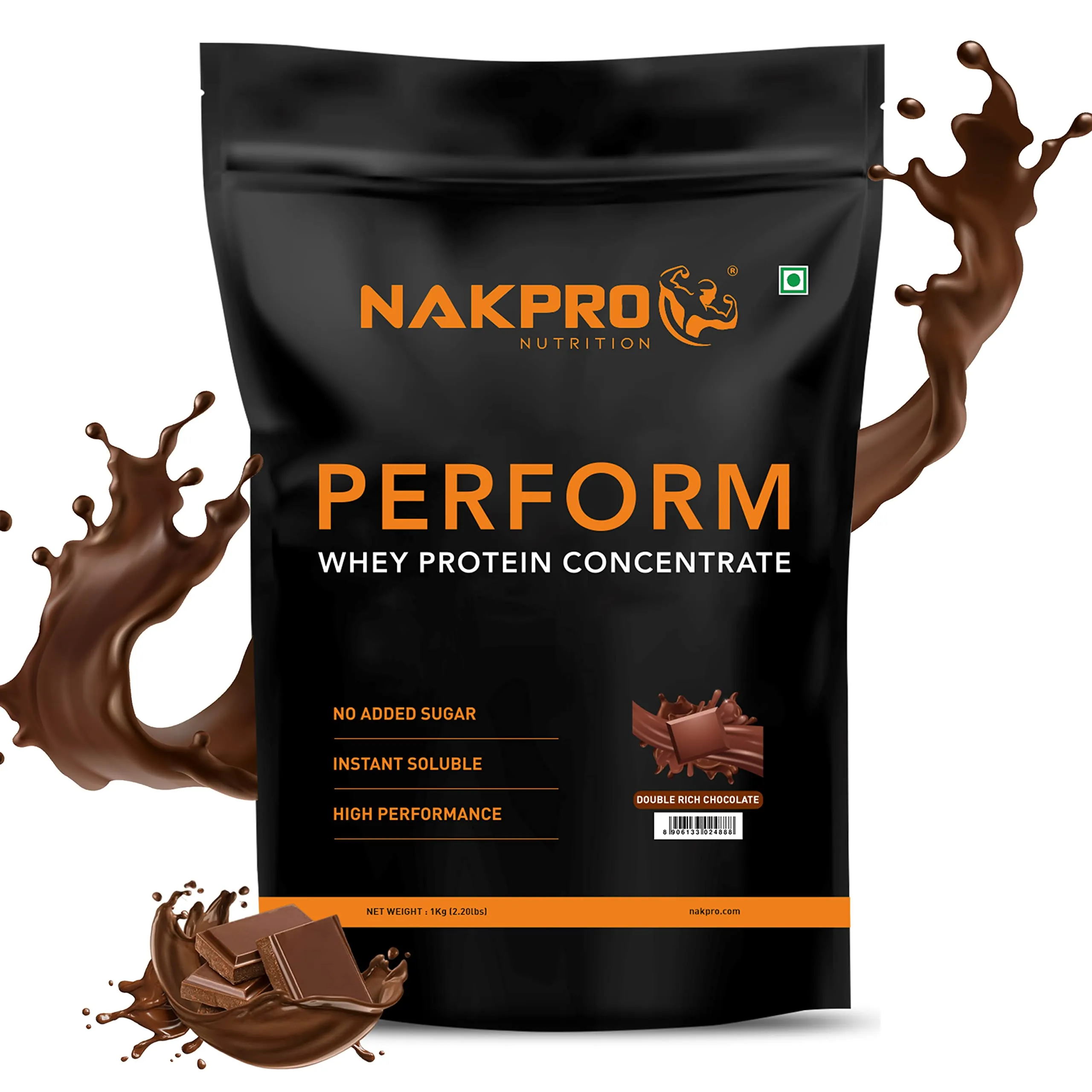 NAKPRO Perform Whey Protein Concentrate | 24g Protein, 5.3g BCAA per Serving | Muscle Recovery Workout Drink, Lean Muscle Growth (1 Kg, Double Rich Chocolate)