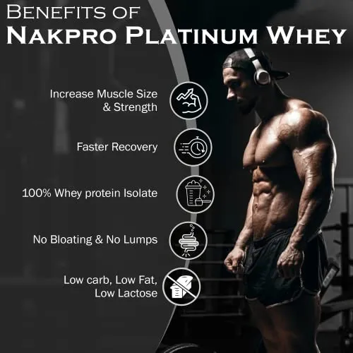 NAKPRO Platinum Whey Protein Isolate | 28g Protein, 6.36g BCAA | Easy Mixing, Low Carbs, Easy Digesting Whey Protein Supplement Powder (1 Kg, Chocolate)