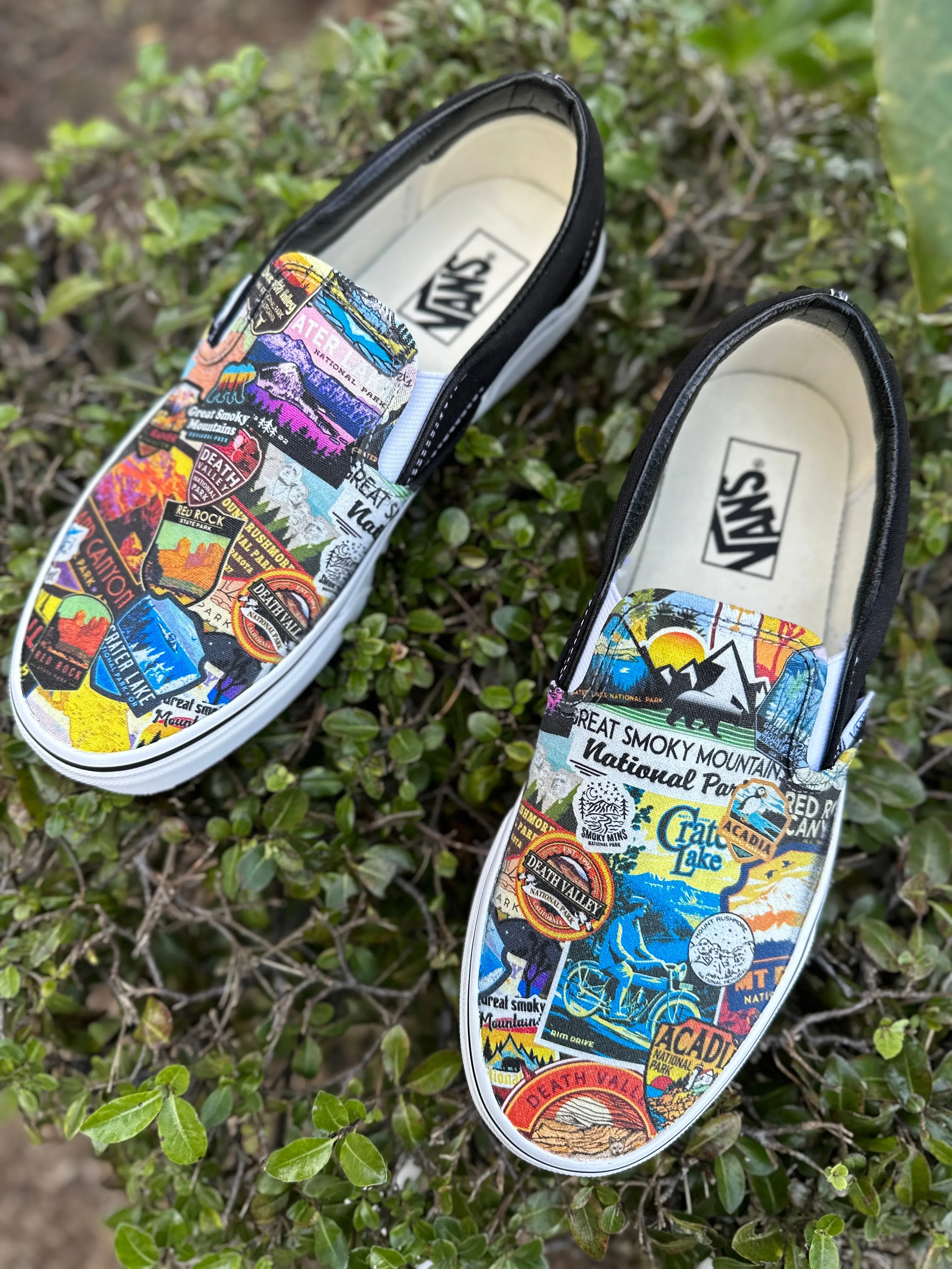 National Park Sticker Combination Custom Slip On Black Vans