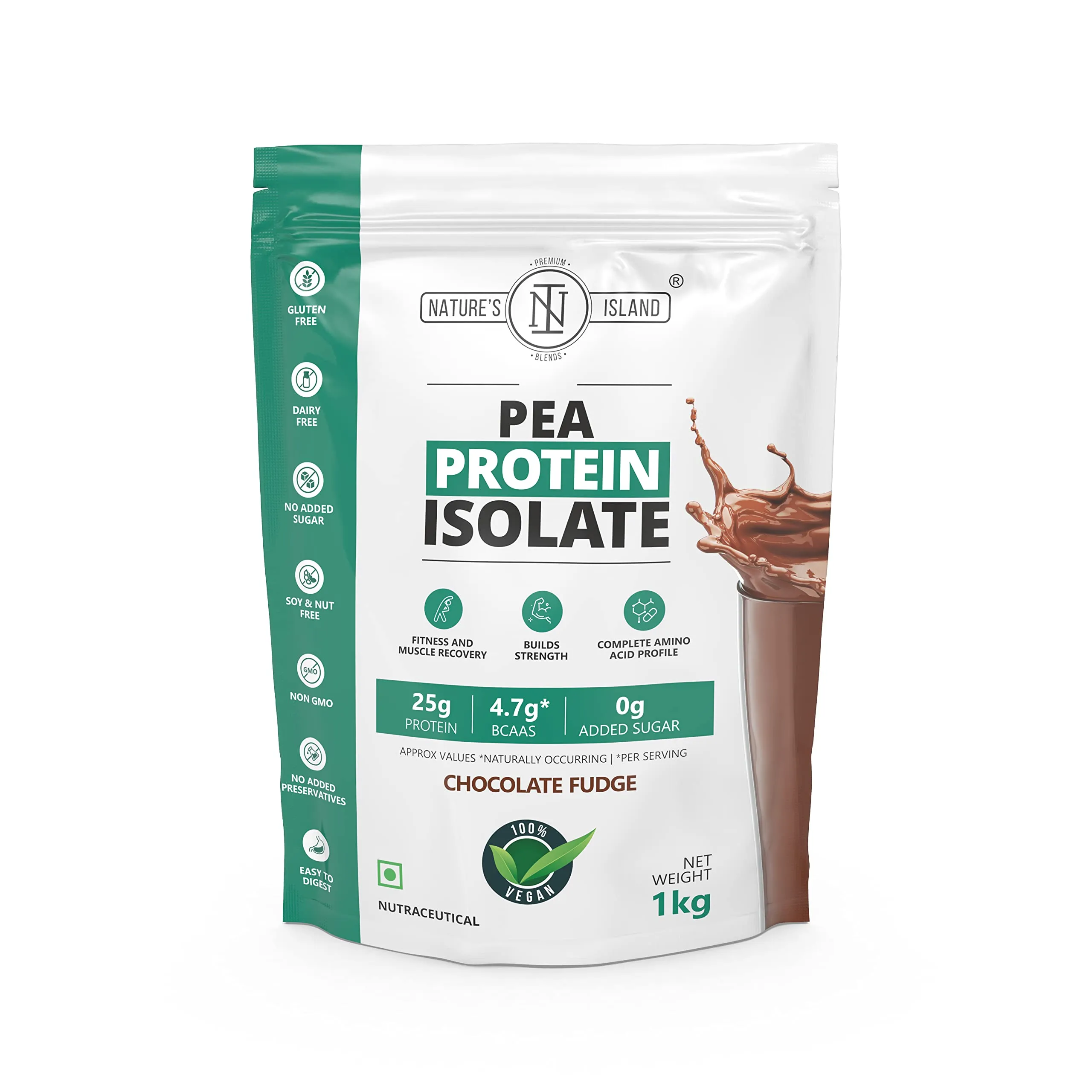 Nature's Island Plant Protein Powder | Canadian Pea Protein Isolate | Vegan | 25g Protein/Serving | Easy to Digest | All Essential Amino Acids | No Sugar | No Preservatives | Chocolate Flavour - 1kg