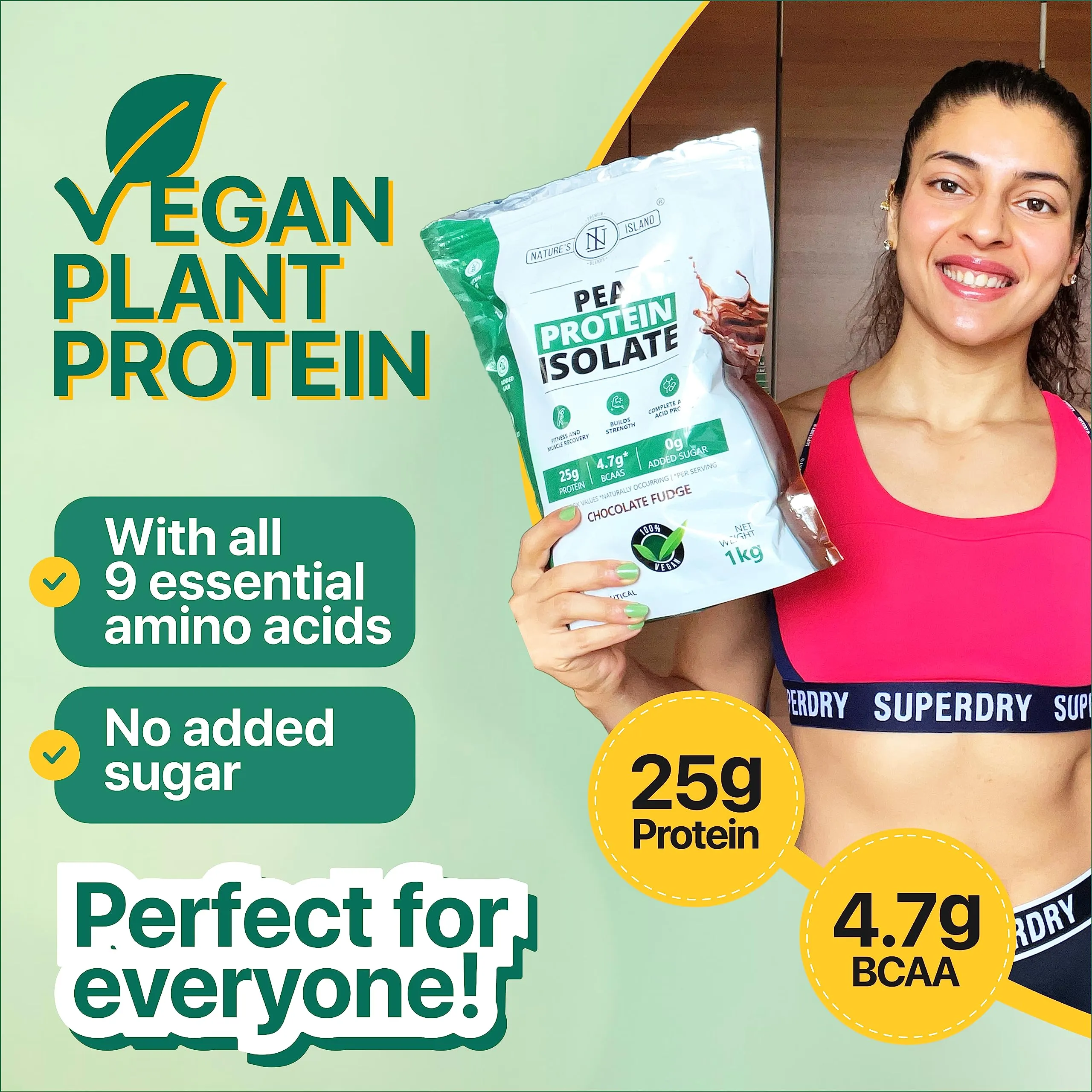 Nature's Island Plant Protein Powder | Canadian Pea Protein Isolate | Vegan | 25g Protein/Serving | Easy to Digest | All Essential Amino Acids | No Sugar | No Preservatives | Chocolate Flavour - 1kg