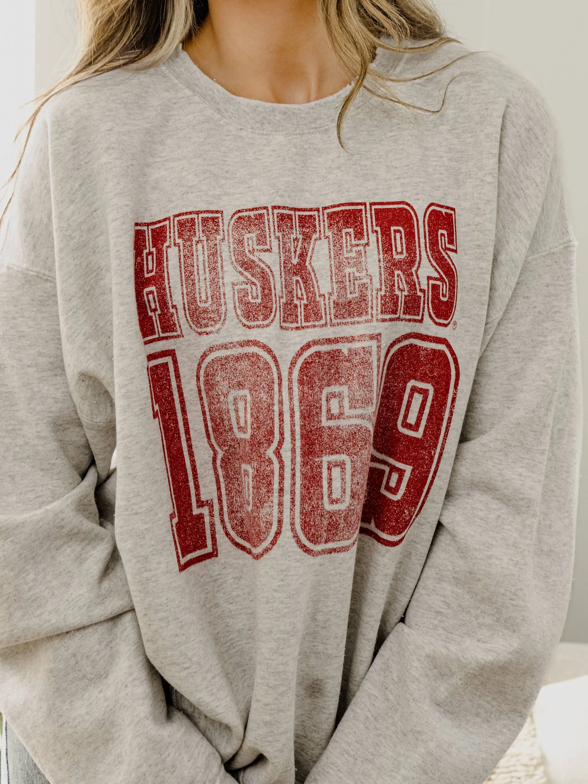 Nebraska Huskers Player Ash Gray Thrifted Sweatshirt