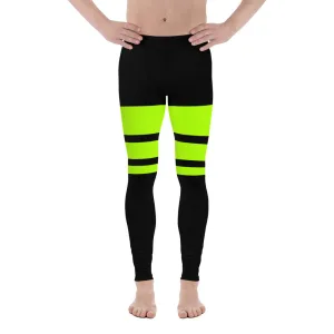 Neon Green Striped Men's Leggings, Horizontally Striped Premium Meggings-Made in USA/EU/MX (US Size: XS-3XL)