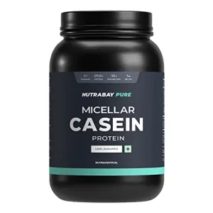 Nutrabay Pure 100% Micellar Casein Protein - 25.9g Protein & 5.5g BCAA, Slow Digesting Anti-Catabolic Protein - 1kg Unflavoured