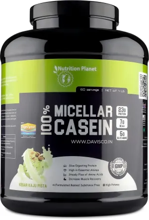 Nutrition Planet 100% Micellar Casein (With real Cashew, Pistachio & Saffron) for Pre/Post Workout Recovery (Kesar Kaju Pista - 4lb, 60 Servings)