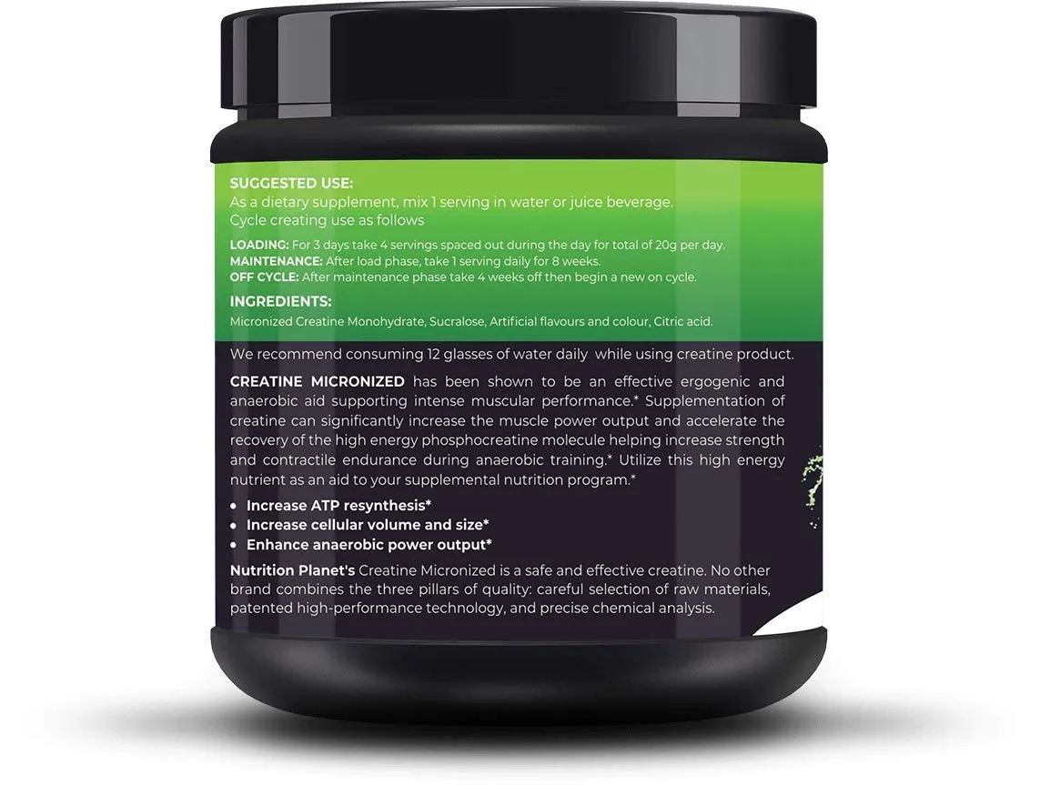 Nutrition Planet Micronized Creatine Monohydrate (Green Apple, 348g / 0.76 Lb, 60 Servings)