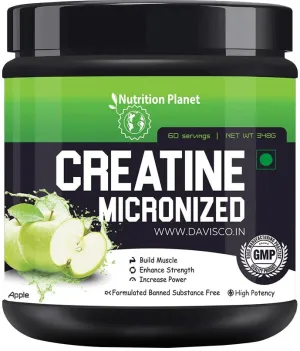 Nutrition Planet Micronized Creatine Monohydrate (Green Apple, 348g / 0.76 Lb, 60 Servings)