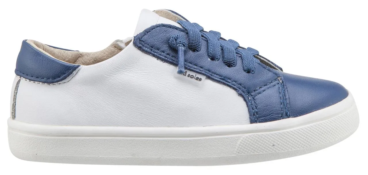 Old Soles Boy's & Girl's 6030 Thor Runner White and Blue Dual Color Leather with Faux Laces and Side Zipper Sneaker Shoe