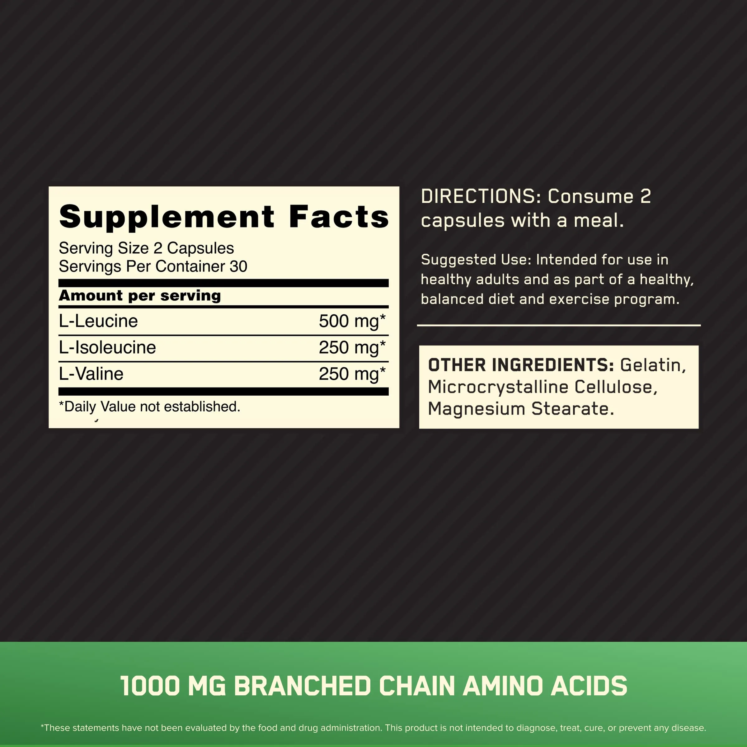 Optimum Nutrition (ON) BCAA Branched Chain Amino Acids 1000 mg - 60 Capsules