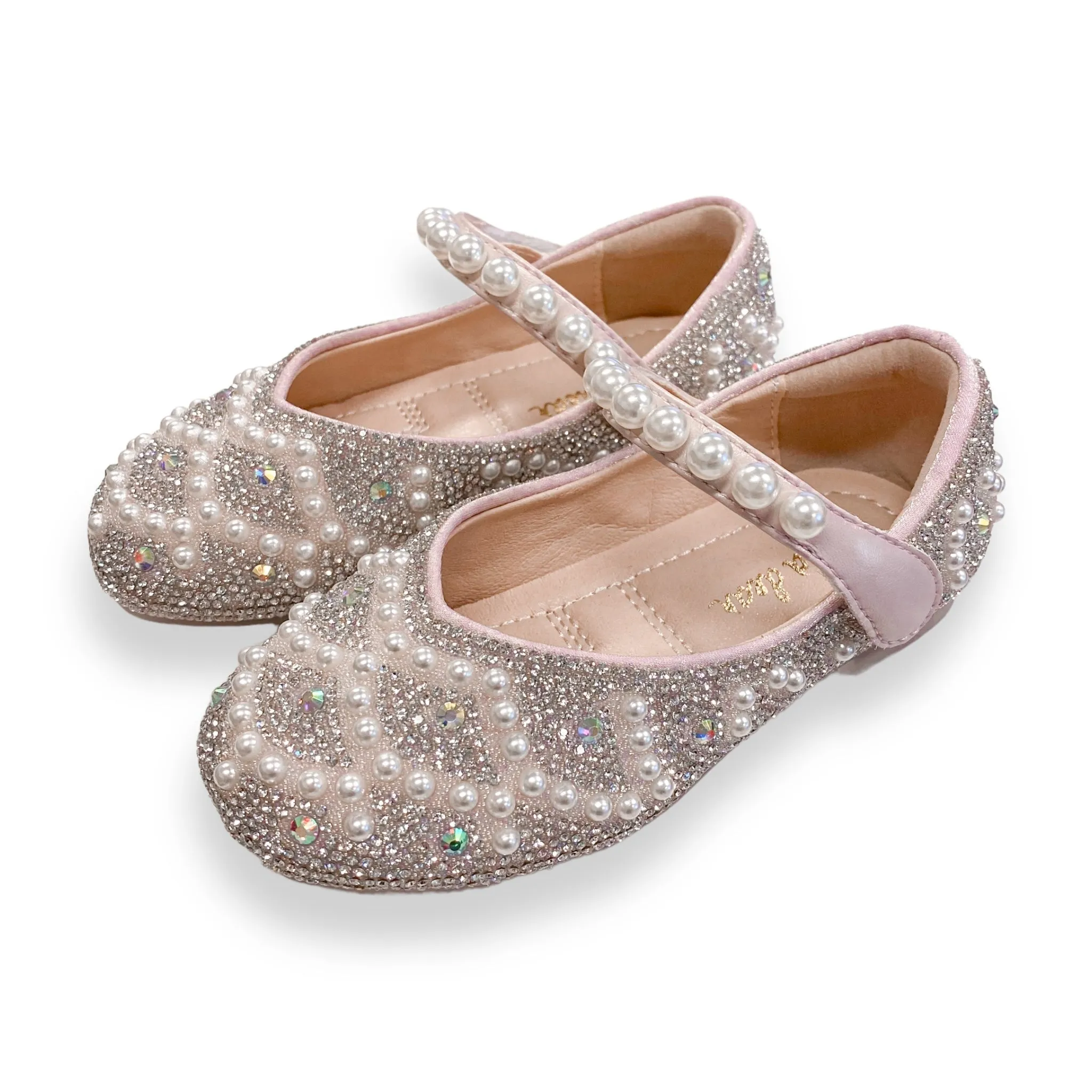 Pearl Strap Jewel Flat Shoes in Pink