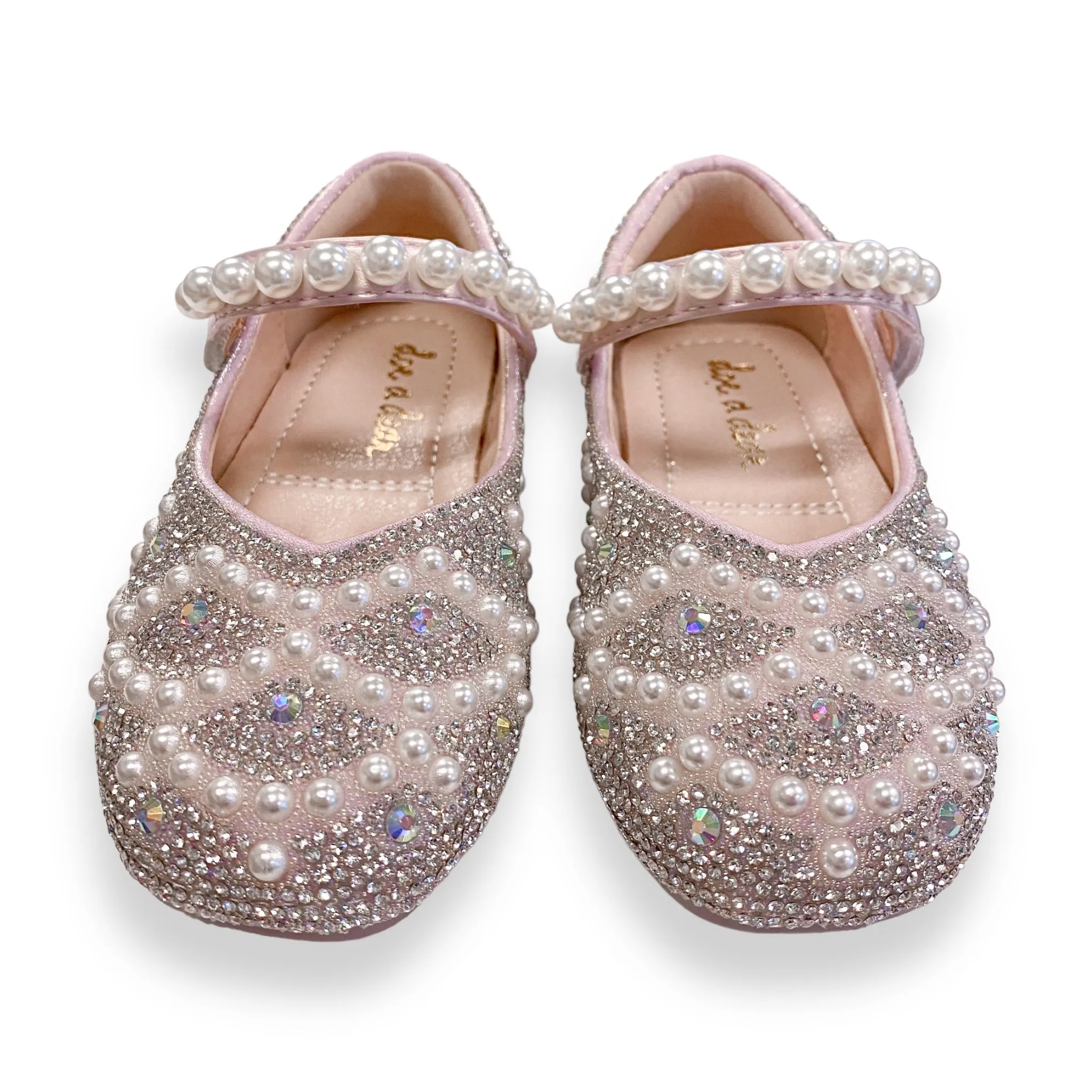 Pearl Strap Jewel Flat Shoes in Pink