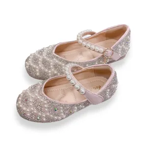 Pearl Strap Jewel Flat Shoes in Pink