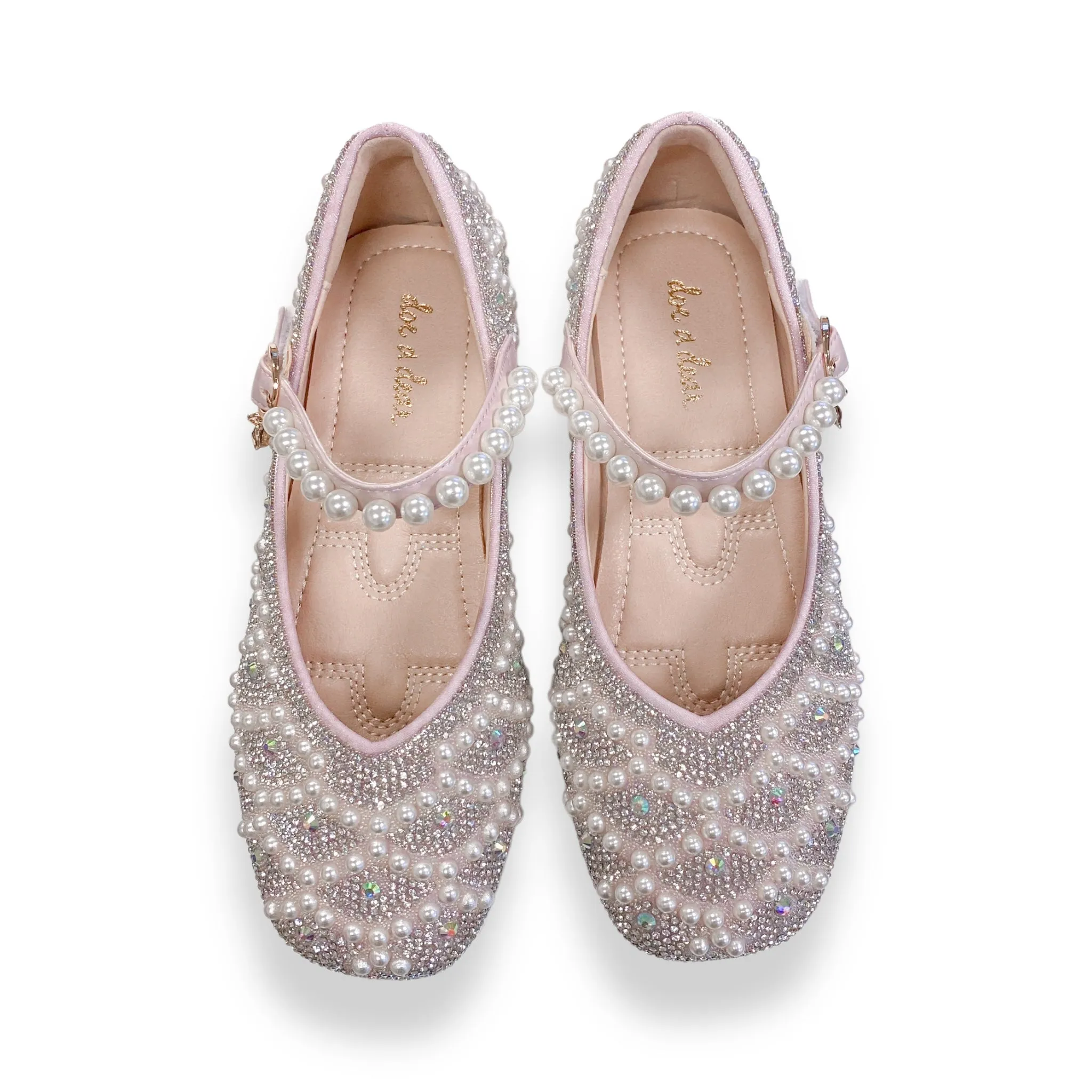 Pearl Strap Jewel Flat Shoes in Pink