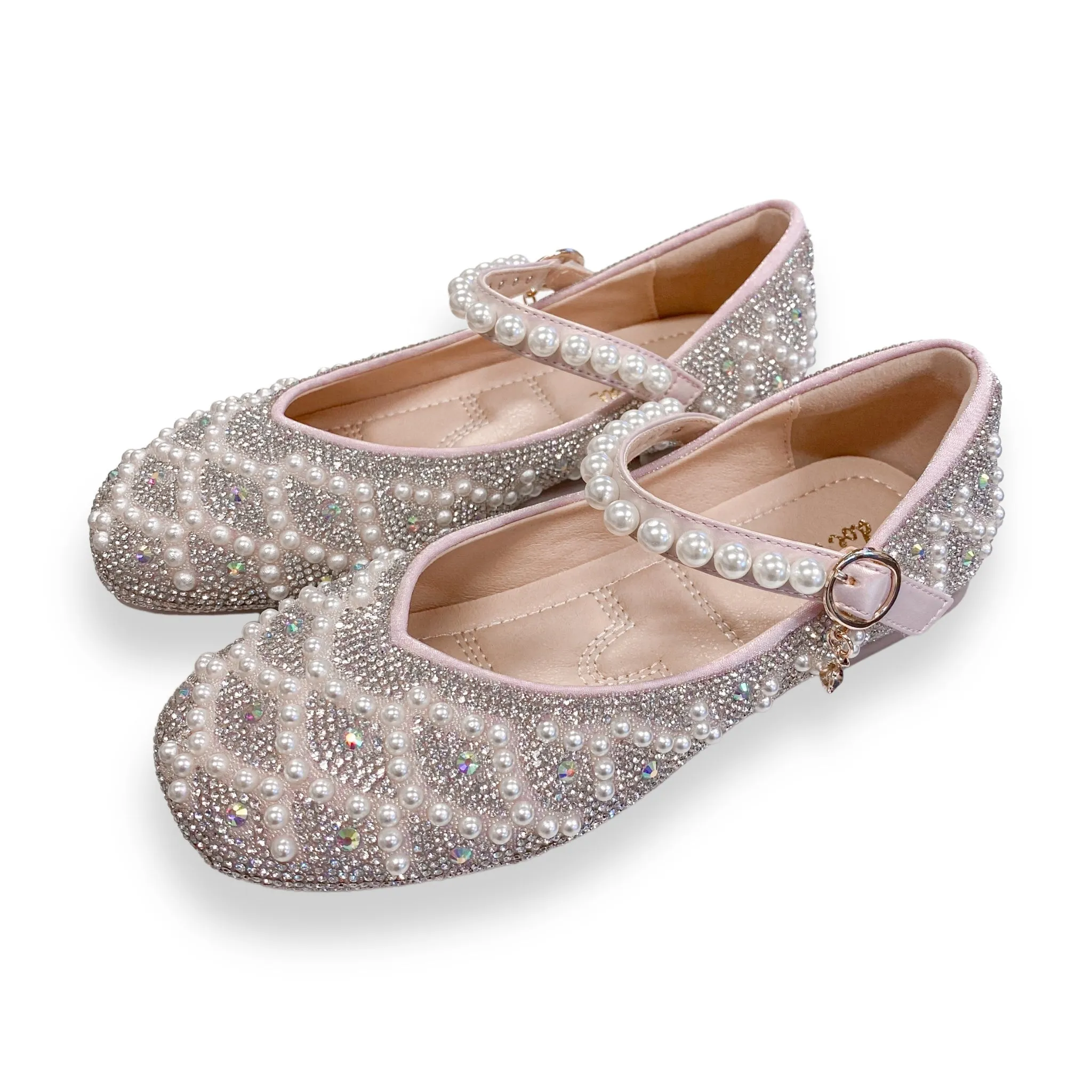 Pearl Strap Jewel Flat Shoes in Pink