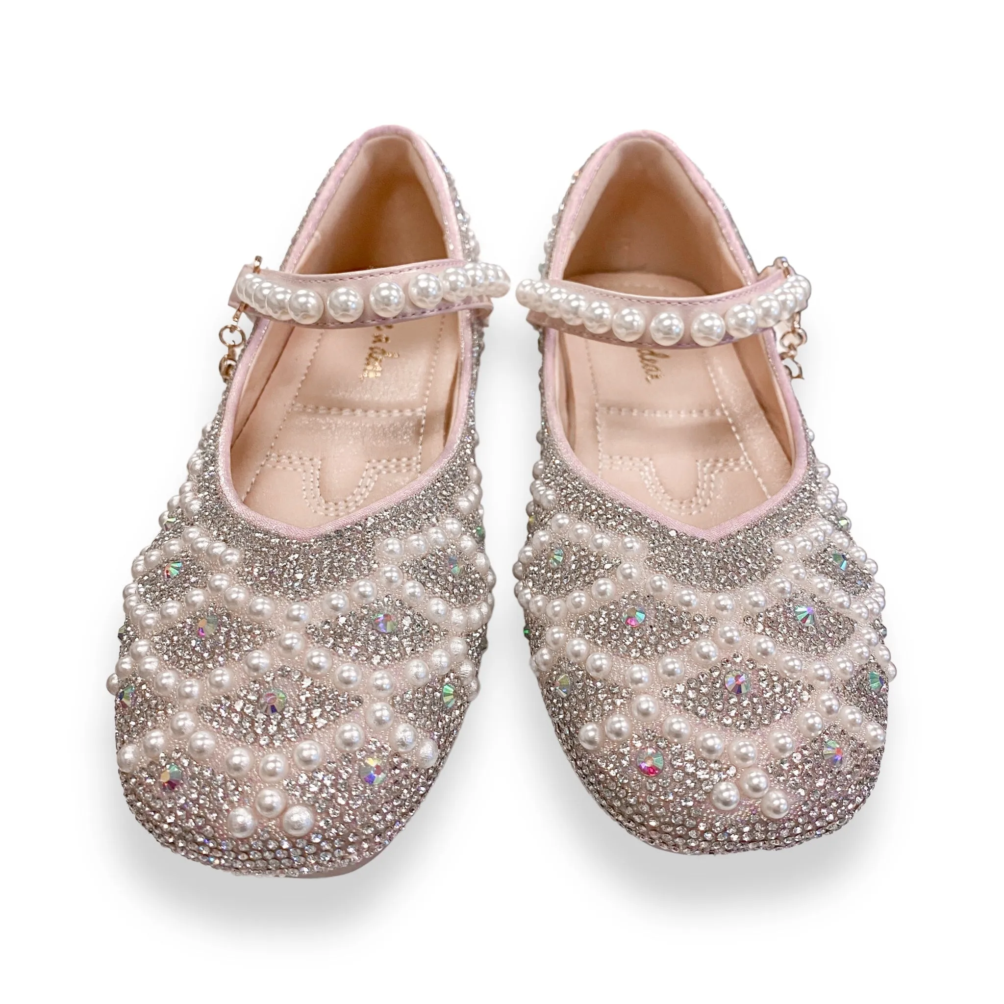 Pearl Strap Jewel Flat Shoes in Pink