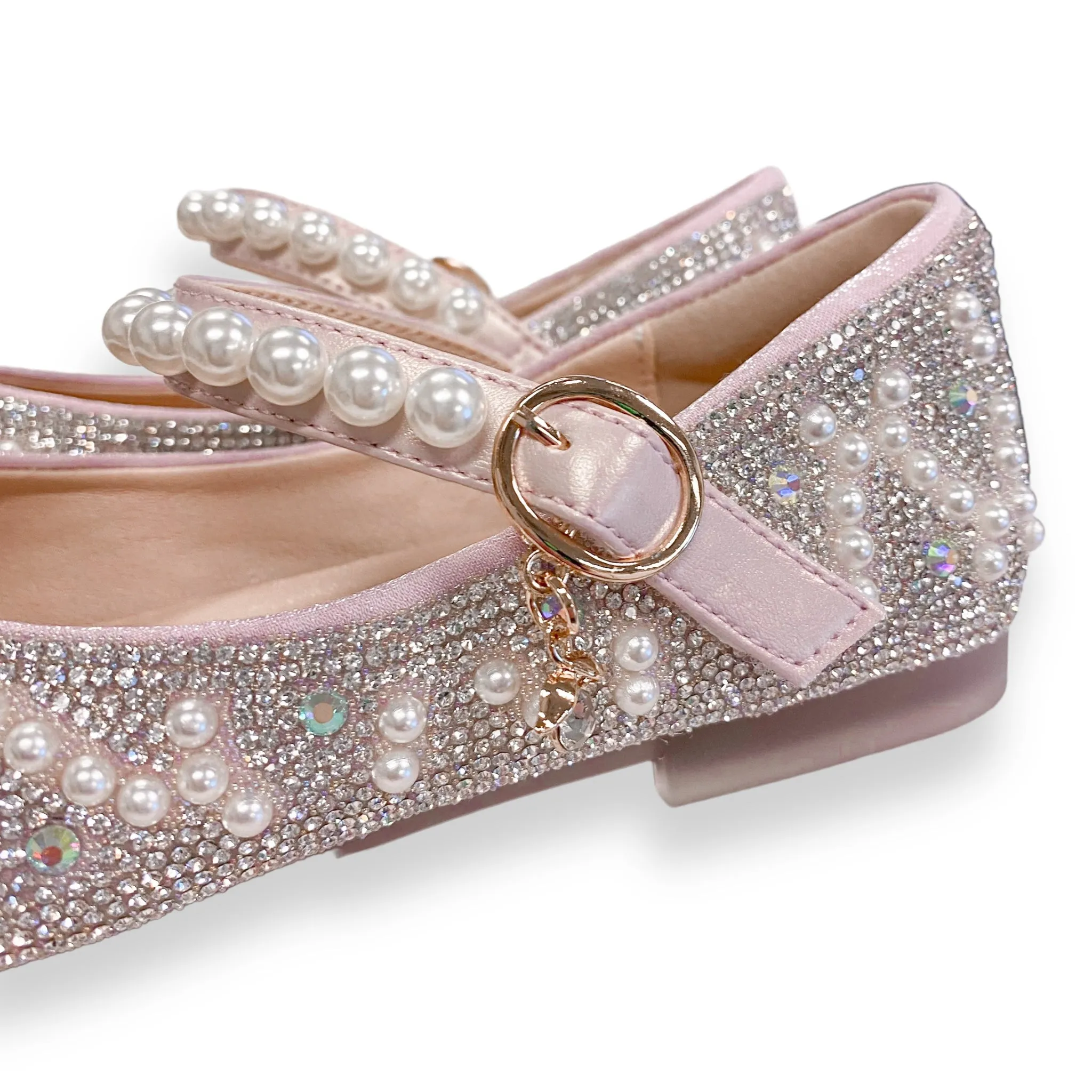 Pearl Strap Jewel Flat Shoes in Pink