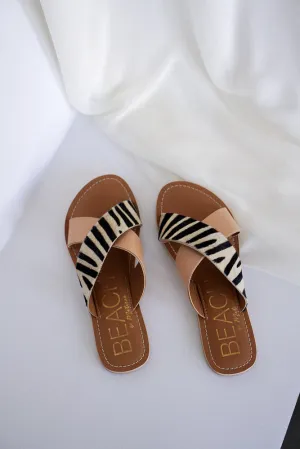 Pebble Slide Sandal in Natural Zebra