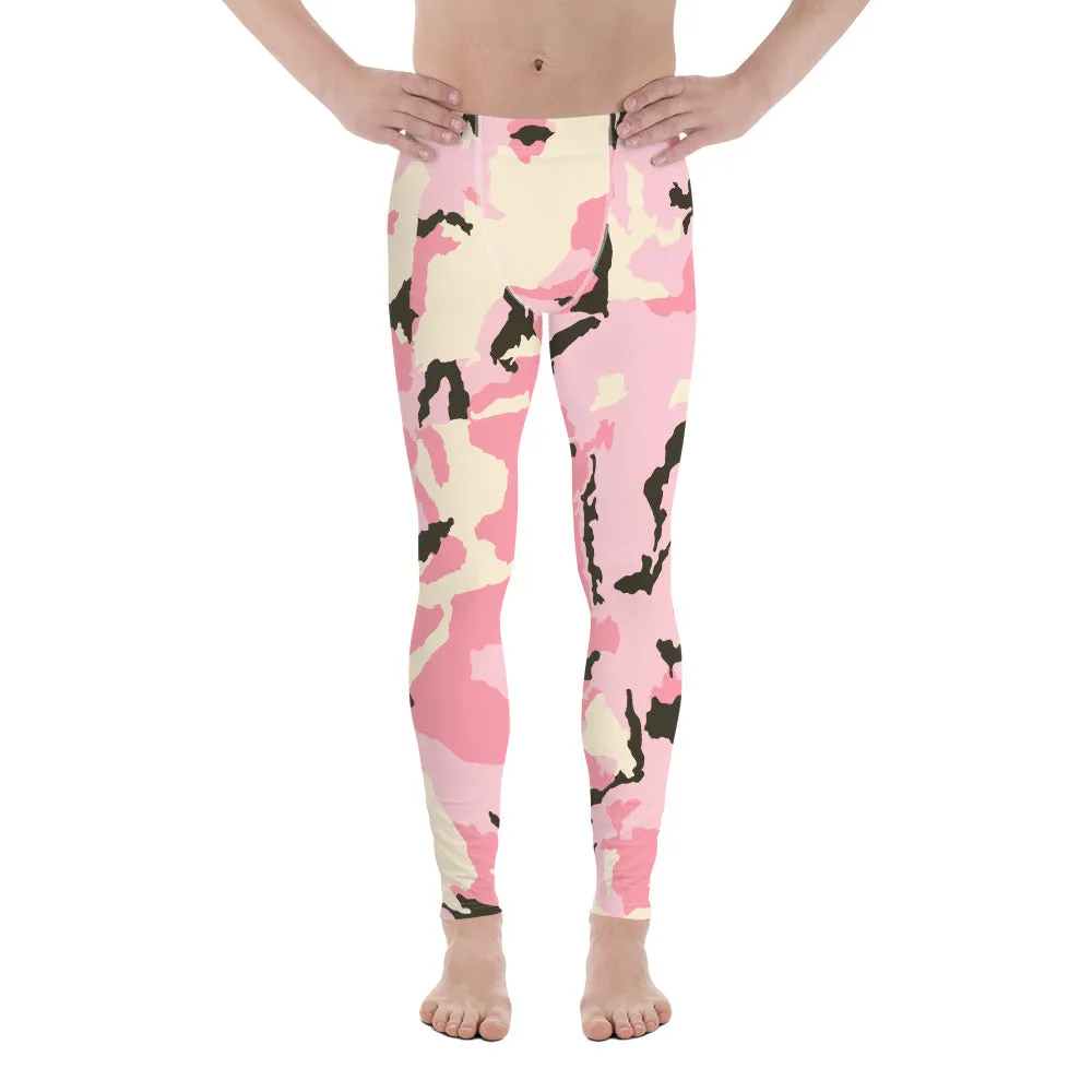 Pink Camo Print Men's Leggings, Camouflage Army Military Print Run Tights-Made in USA/EU