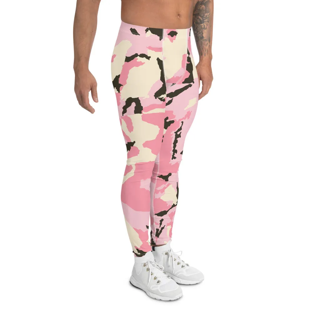 Pink Camo Print Men's Leggings, Camouflage Army Military Print Run Tights-Made in USA/EU