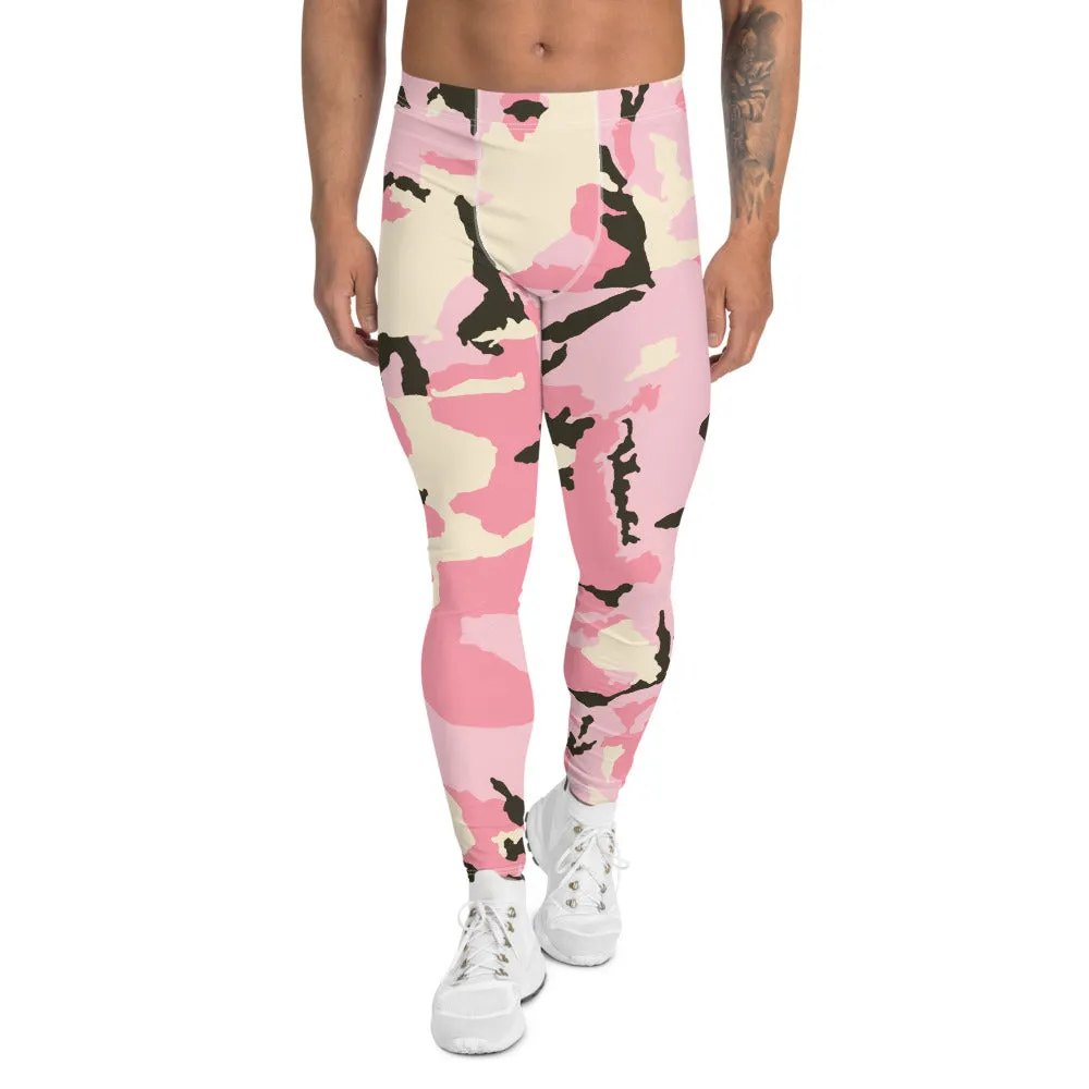 Pink Camo Print Men's Leggings, Camouflage Army Military Print Run Tights-Made in USA/EU