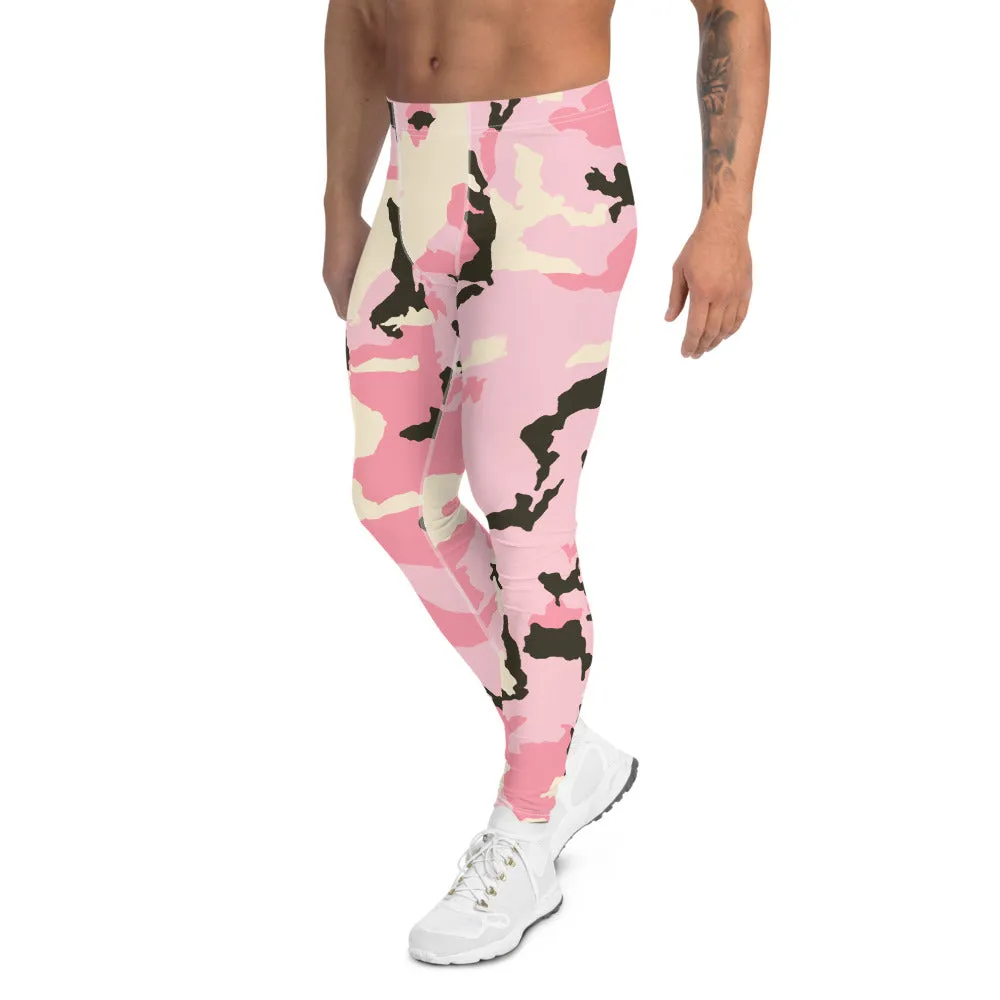 Pink Camo Print Men's Leggings, Camouflage Army Military Print Run Tights-Made in USA/EU