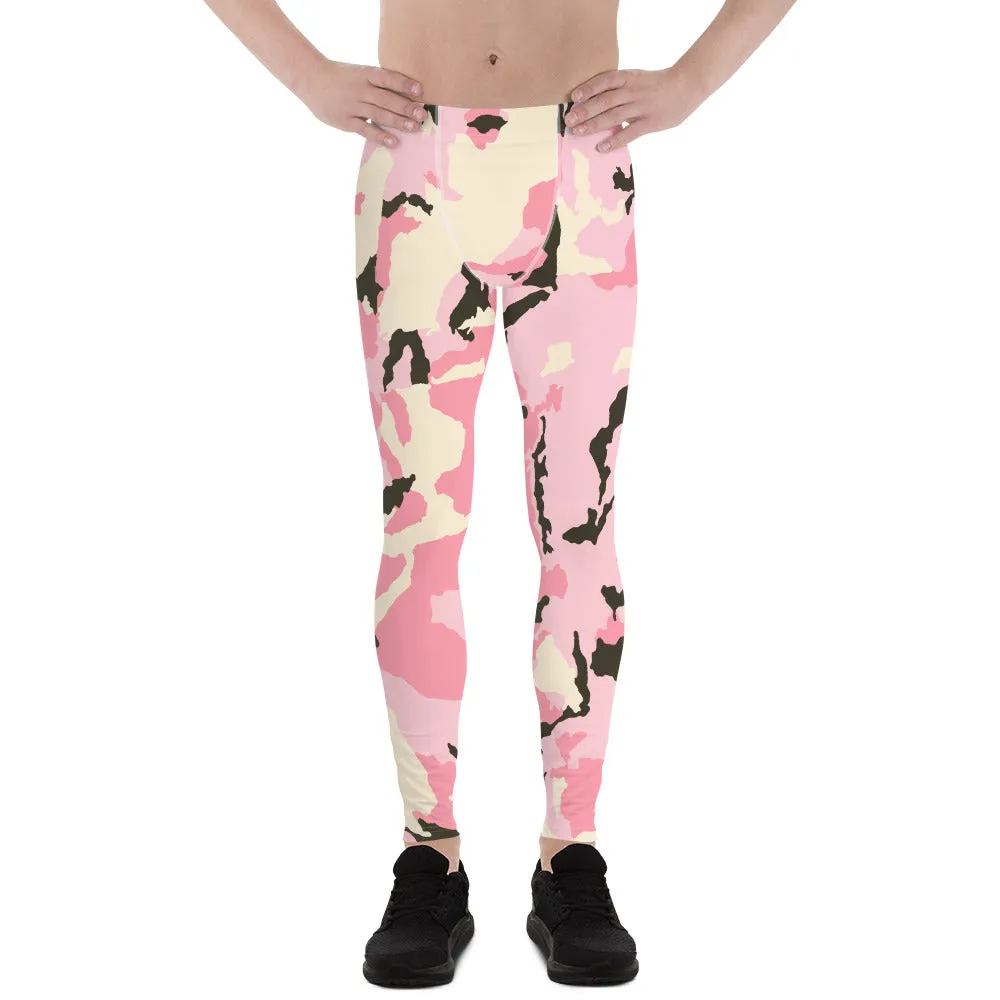 Pink Camo Print Men's Leggings, Camouflage Army Military Print Run Tights-Made in USA/EU