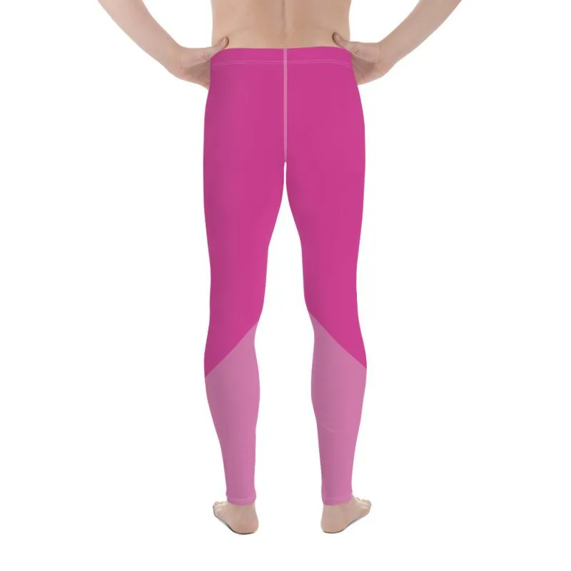 Pink Color Block Colorful Meggings, Pink Shade Duo Colors Premium Men's Leggings Meggings Tights Pants- Made in USA/ EU