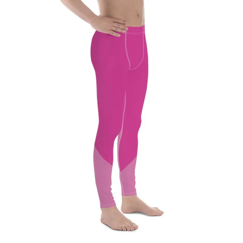 Pink Color Block Colorful Meggings, Pink Shade Duo Colors Premium Men's Leggings Meggings Tights Pants- Made in USA/ EU