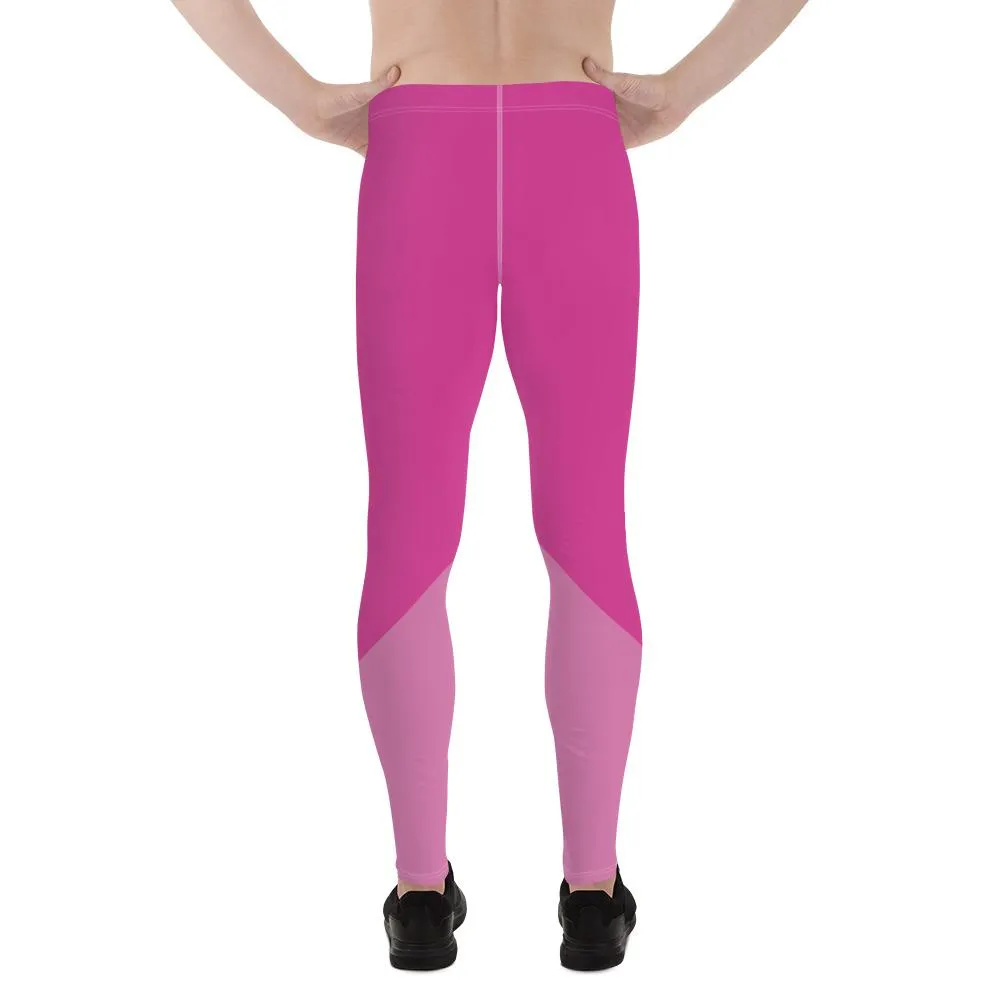 Pink Color Block Colorful Meggings, Pink Shade Duo Colors Premium Men's Leggings Meggings Tights Pants- Made in USA/ EU