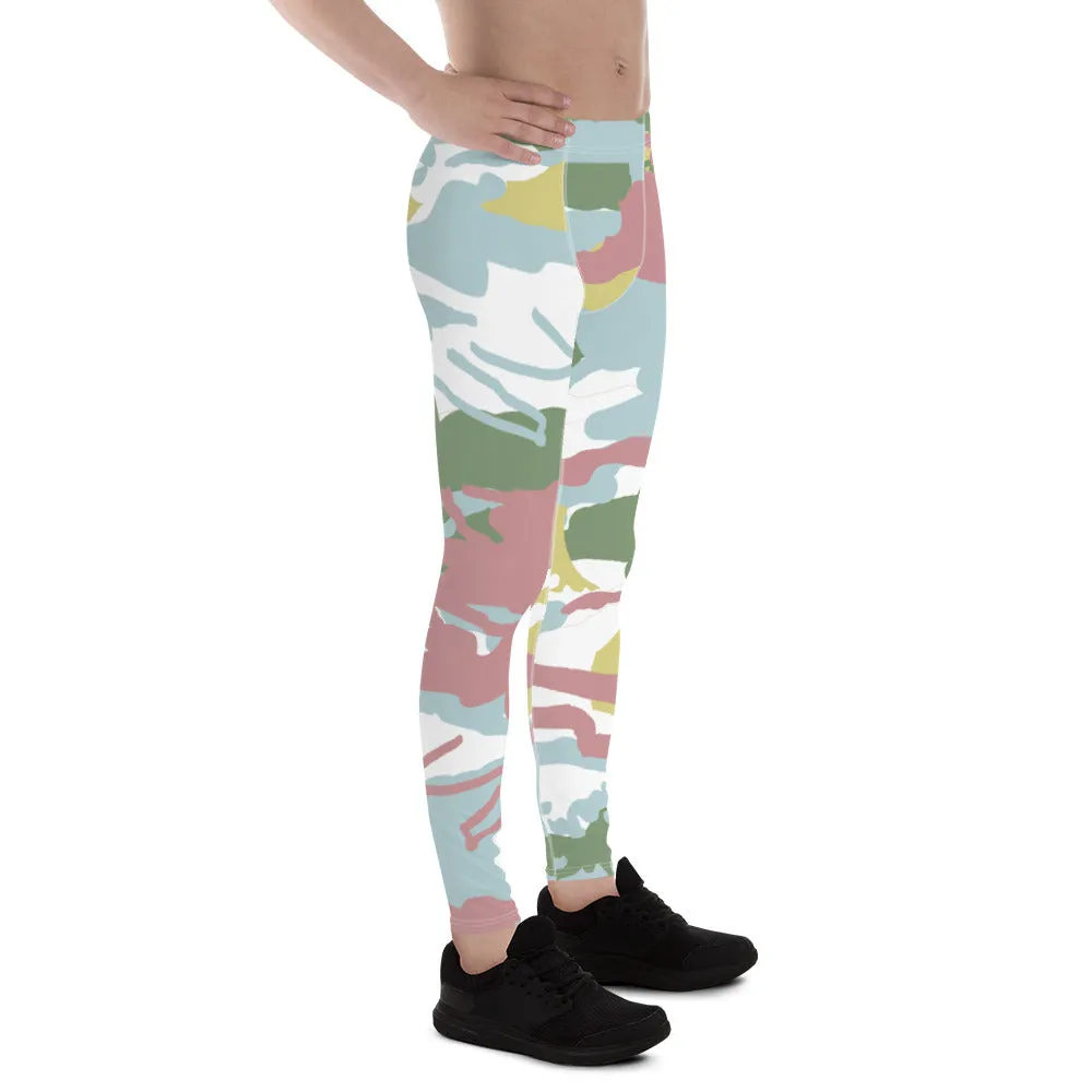 Pink Green Camo Men's Leggings, Camouflaged Military Print Best Designer Men's Leggings - Made in USA/EU/MX