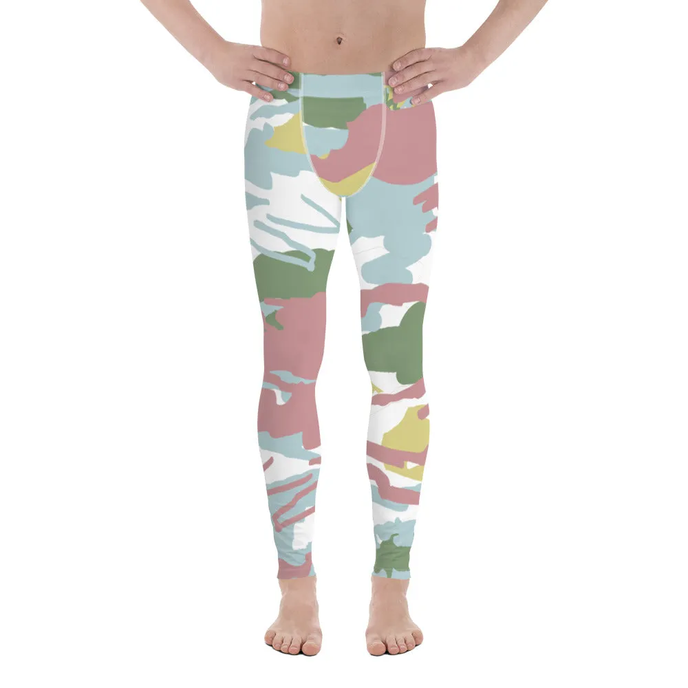 Pink Green Camo Men's Leggings, Camouflaged Military Print Best Designer Men's Leggings - Made in USA/EU/MX