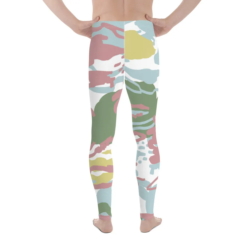 Pink Green Camo Men's Leggings, Camouflaged Military Print Best Designer Men's Leggings - Made in USA/EU/MX