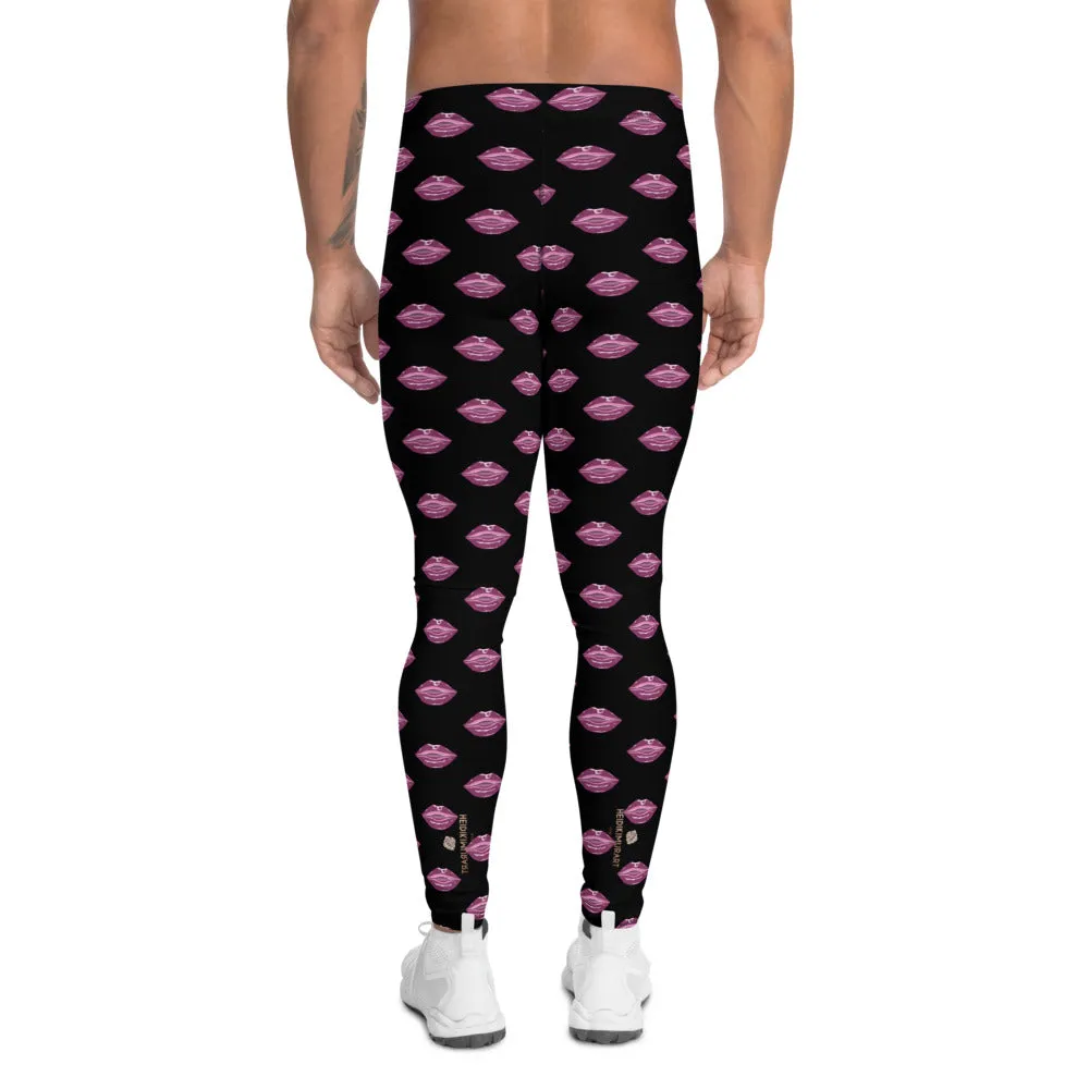 Pink Kiss Men's Leggings, Sexy Lips Meggings Run Compression Tights-Made in USA/EU