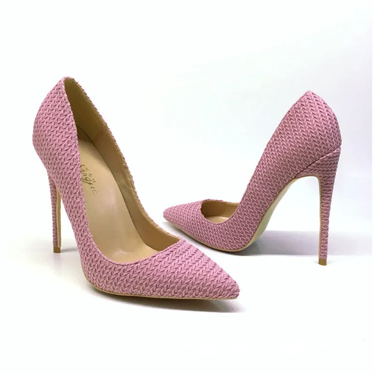 Pink Knitted High Heels Women Party Shoes