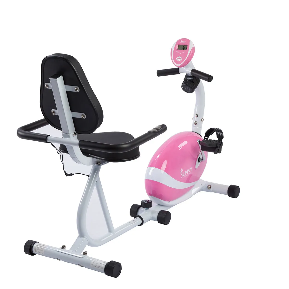 Pink Recumbent Exercise Bike Magnetic Resistance w/ Heart Rate Monitor