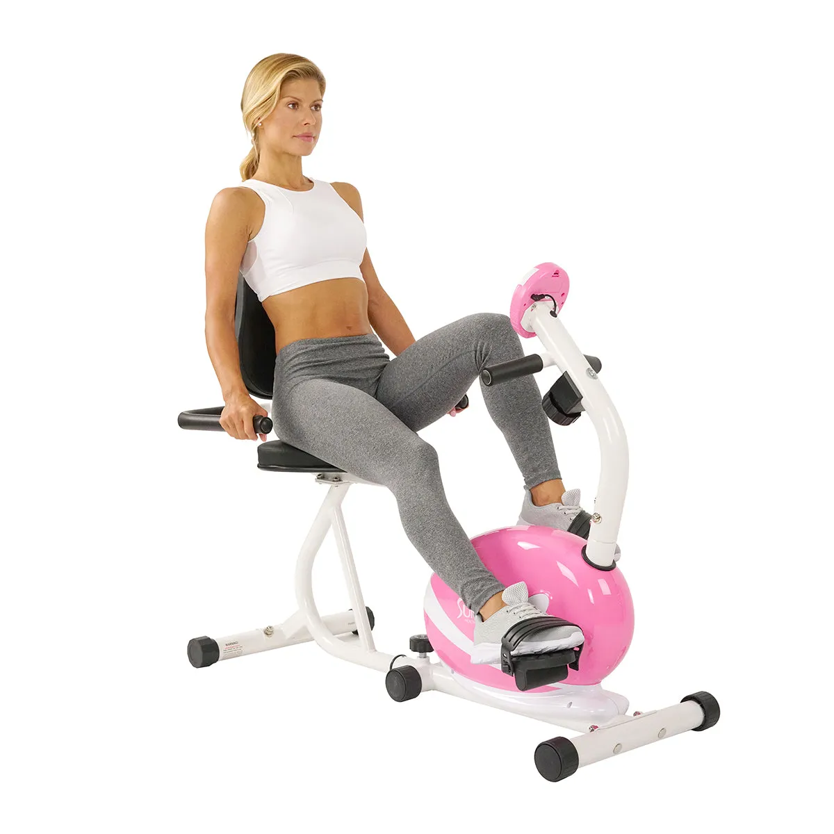 Pink Recumbent Exercise Bike Magnetic Resistance w/ Heart Rate Monitor