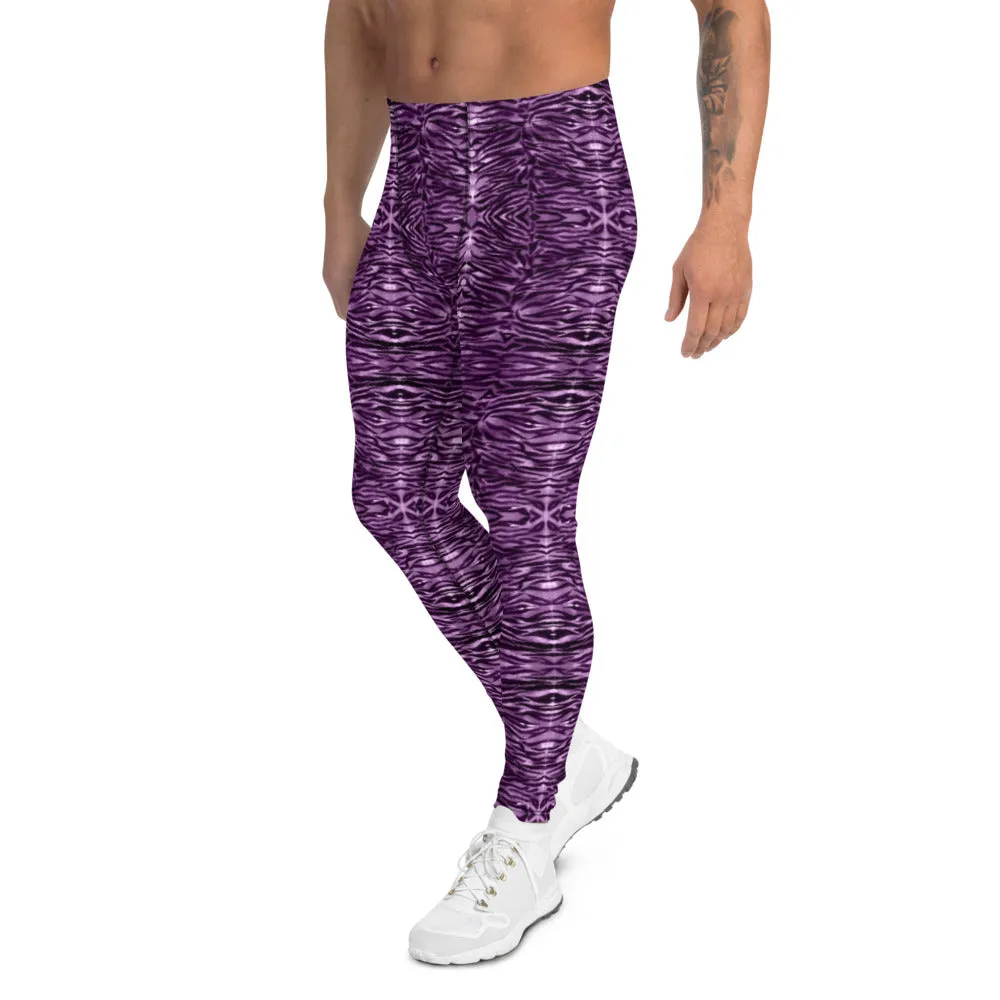 Pink Tiger Striped Men's Leggings, Purple Animal Print Meggings Run Tights-Made in USA/EU