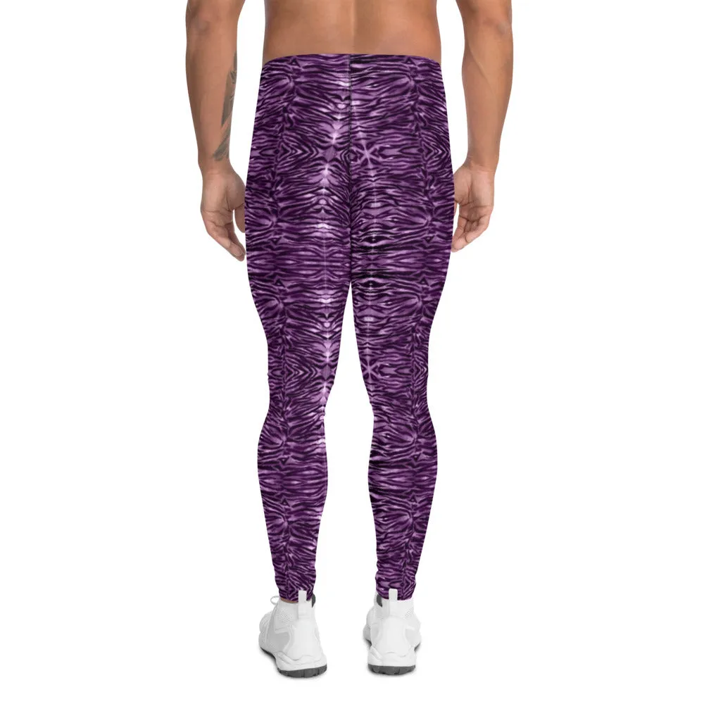 Pink Tiger Striped Men's Leggings, Purple Animal Print Meggings Run Tights-Made in USA/EU