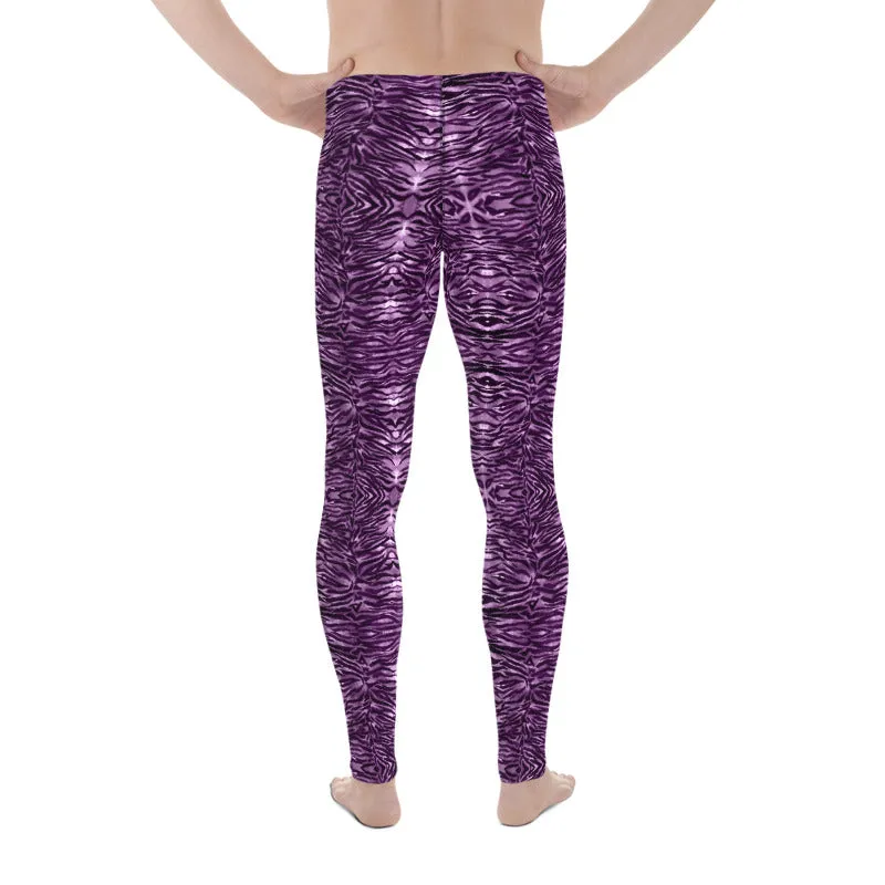 Pink Tiger Striped Men's Leggings, Purple Animal Print Meggings Run Tights-Made in USA/EU